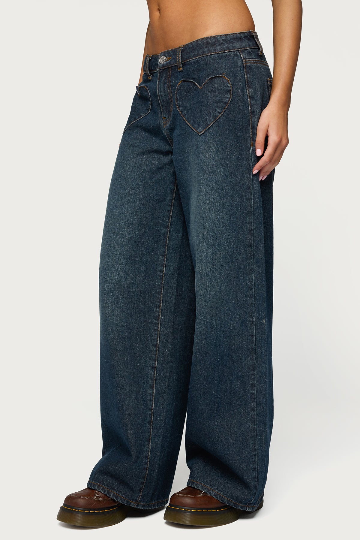 Heart Pockets Low Rise Baggy Jeans-Milans Time