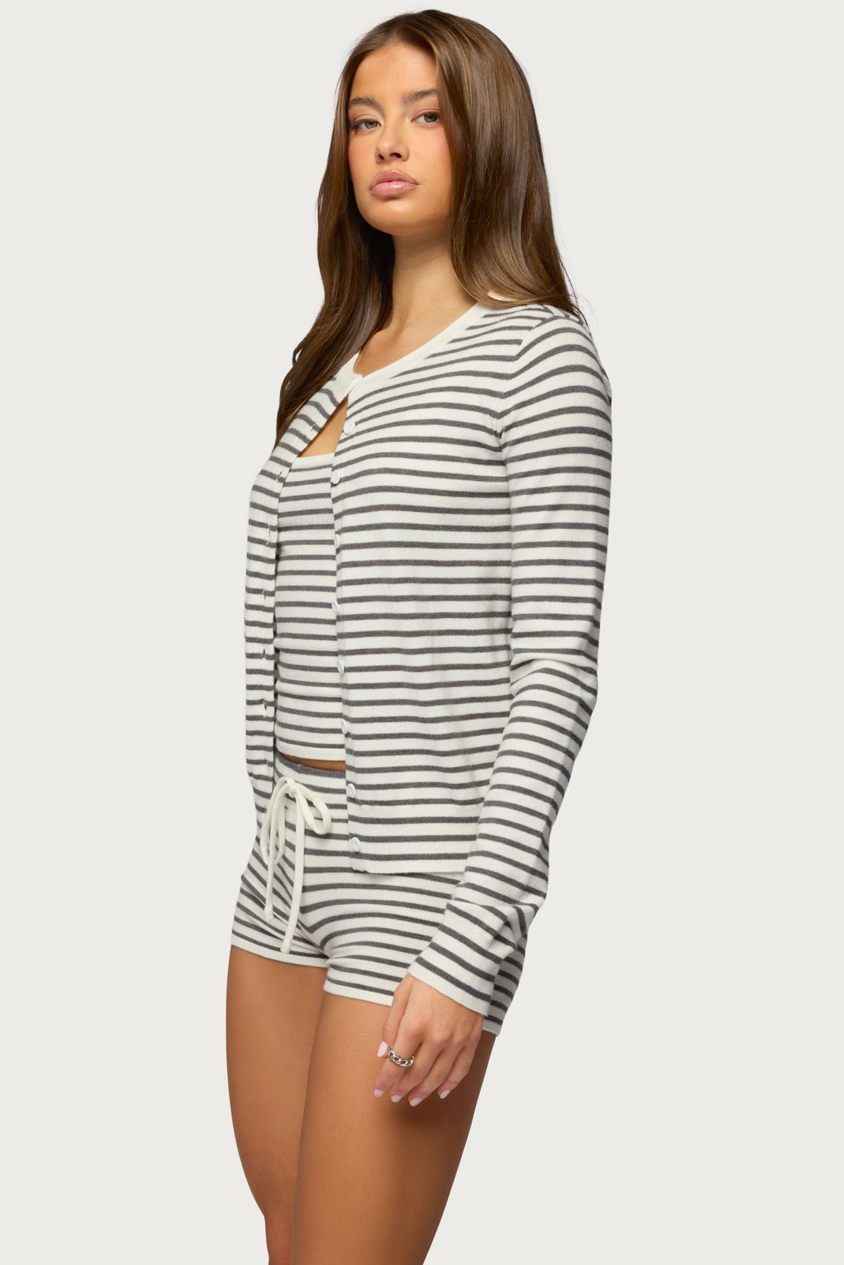 Lillian Striped Button Up Knit Cardigan-Milans Time