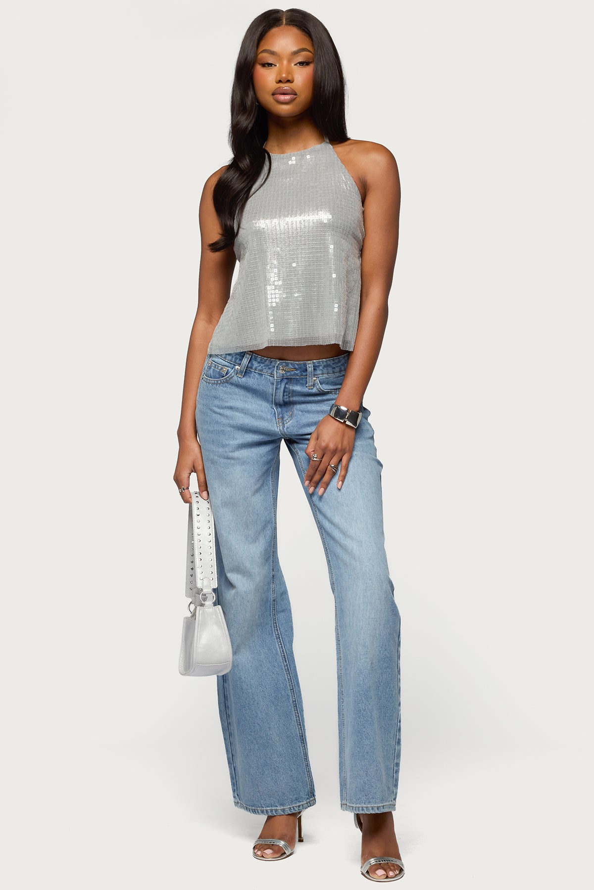 Itara Sequin Backless Halter Top-Milans Time