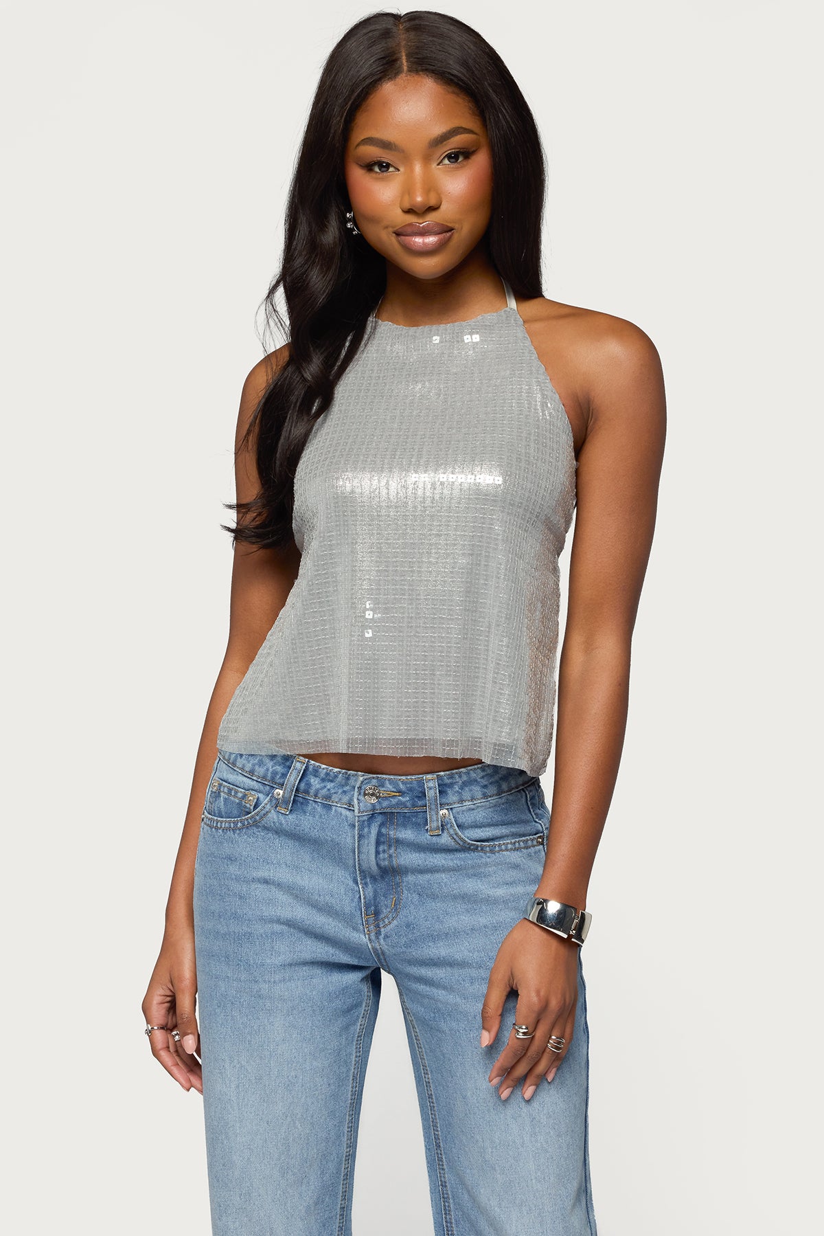 Itara Sequin Backless Halter Top-Milans Time