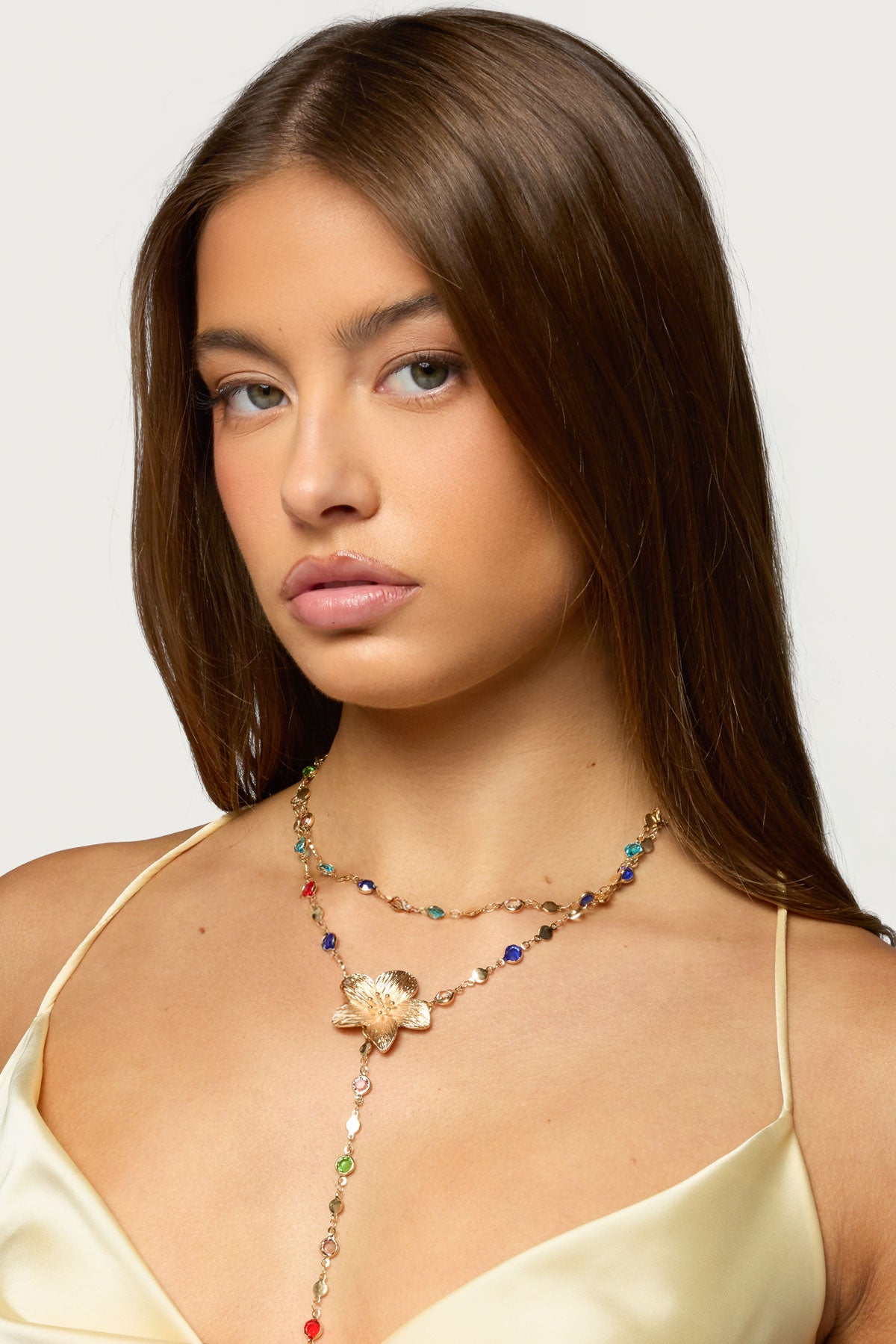 Flower Cascading Gemstone Necklace Set-Milans Time