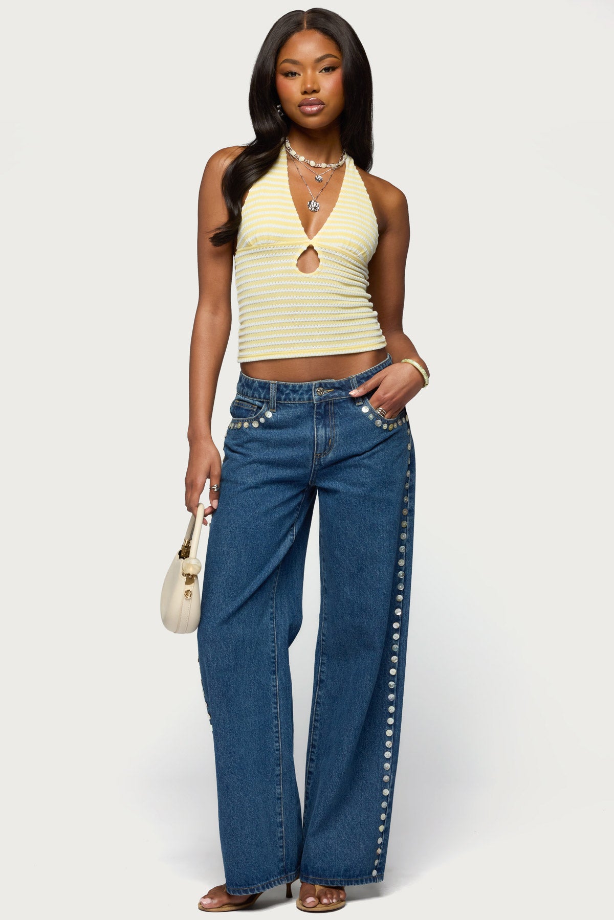 Maylah Keyhole Striped Textured Halter Top-Milans Time