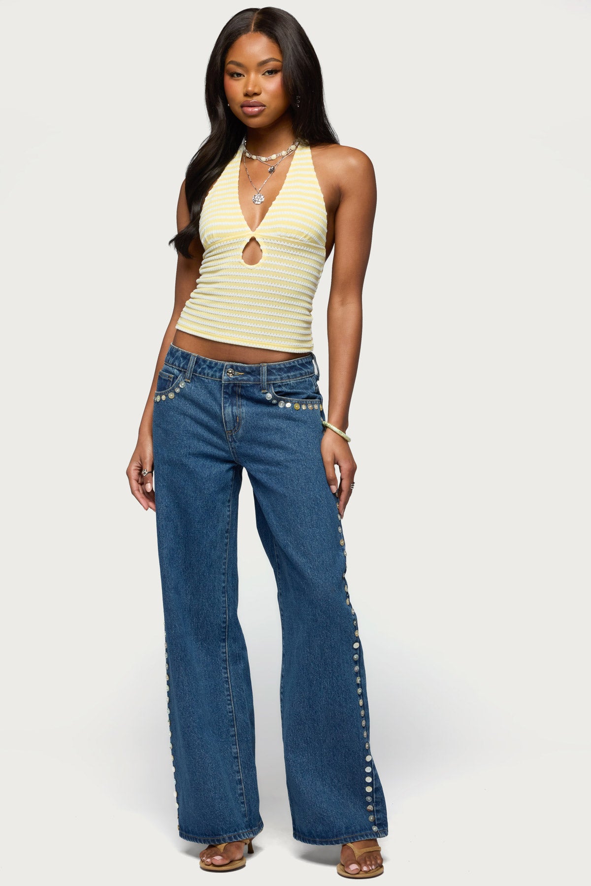 Maylah Keyhole Striped Textured Halter Top-Milans Time