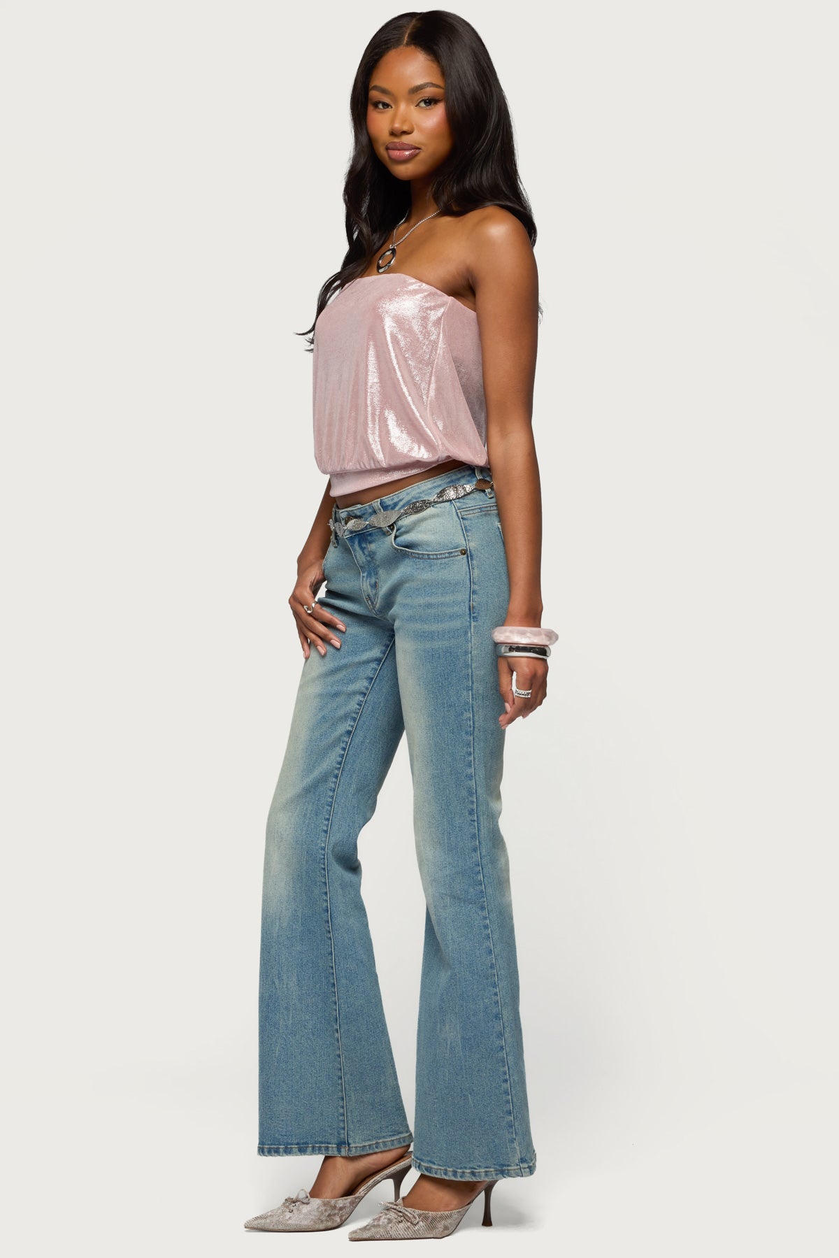 Leira Silky Sparkly Strapless Top-Milans Time