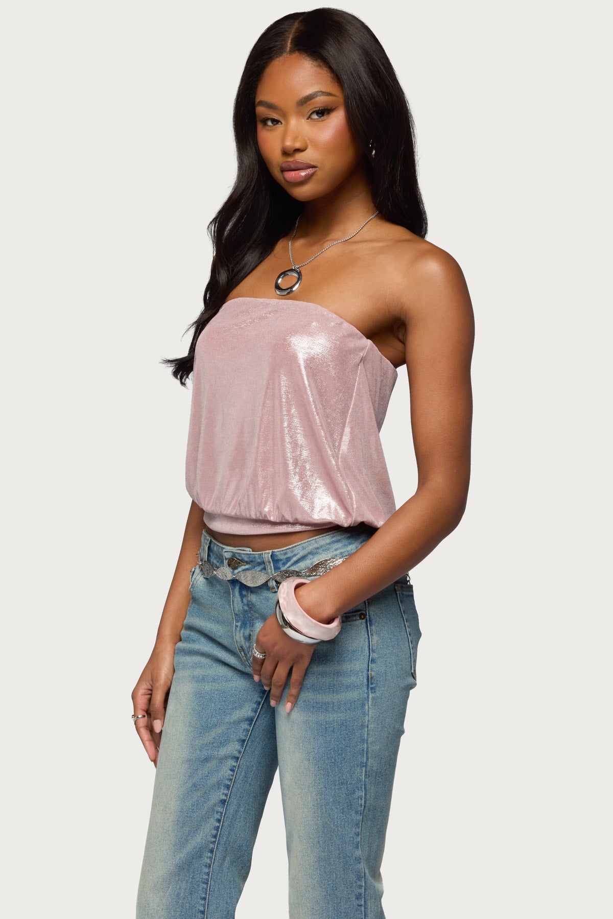 Leira Silky Sparkly Strapless Top-Milans Time