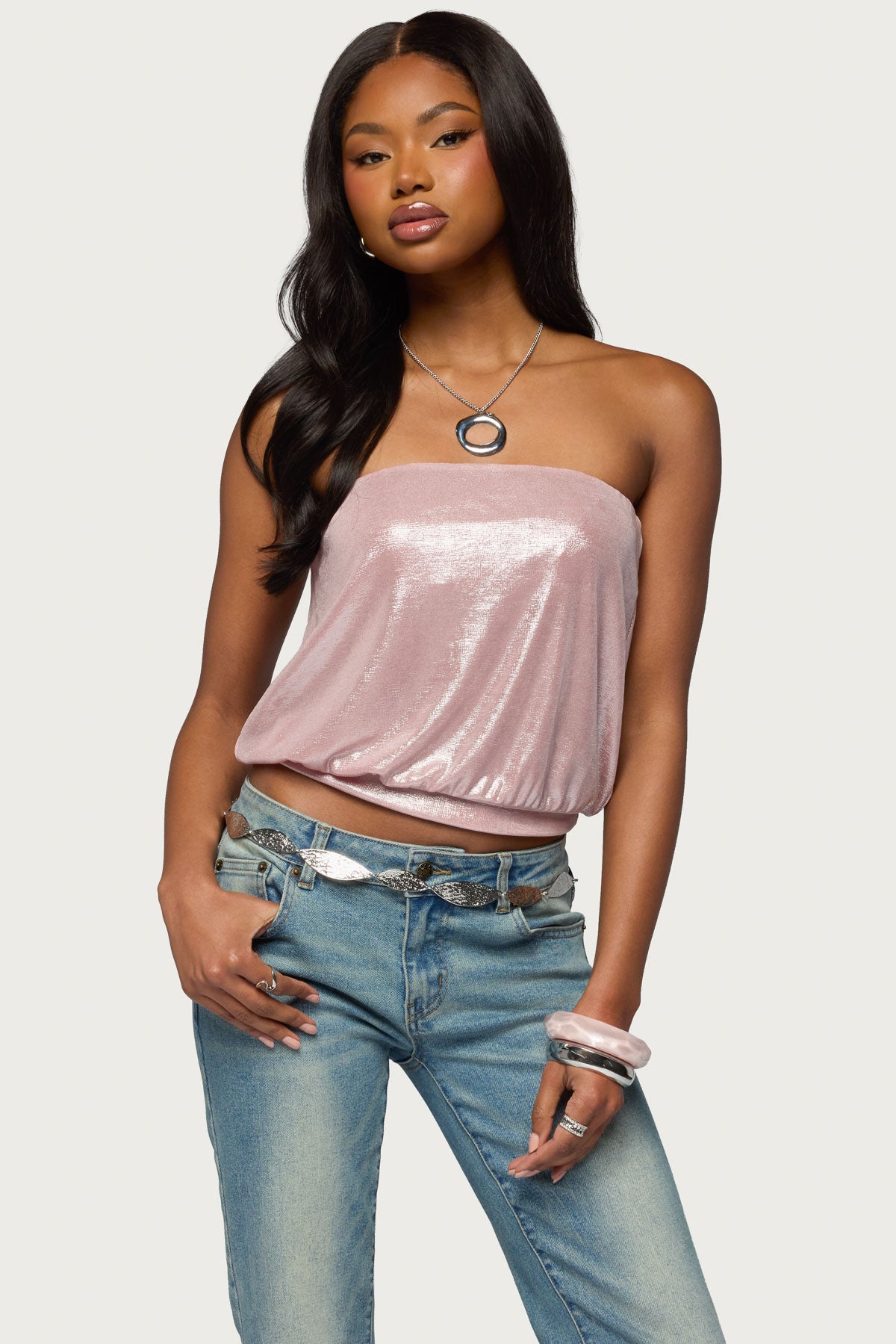 Leira Silky Sparkly Strapless Top-Milans Time