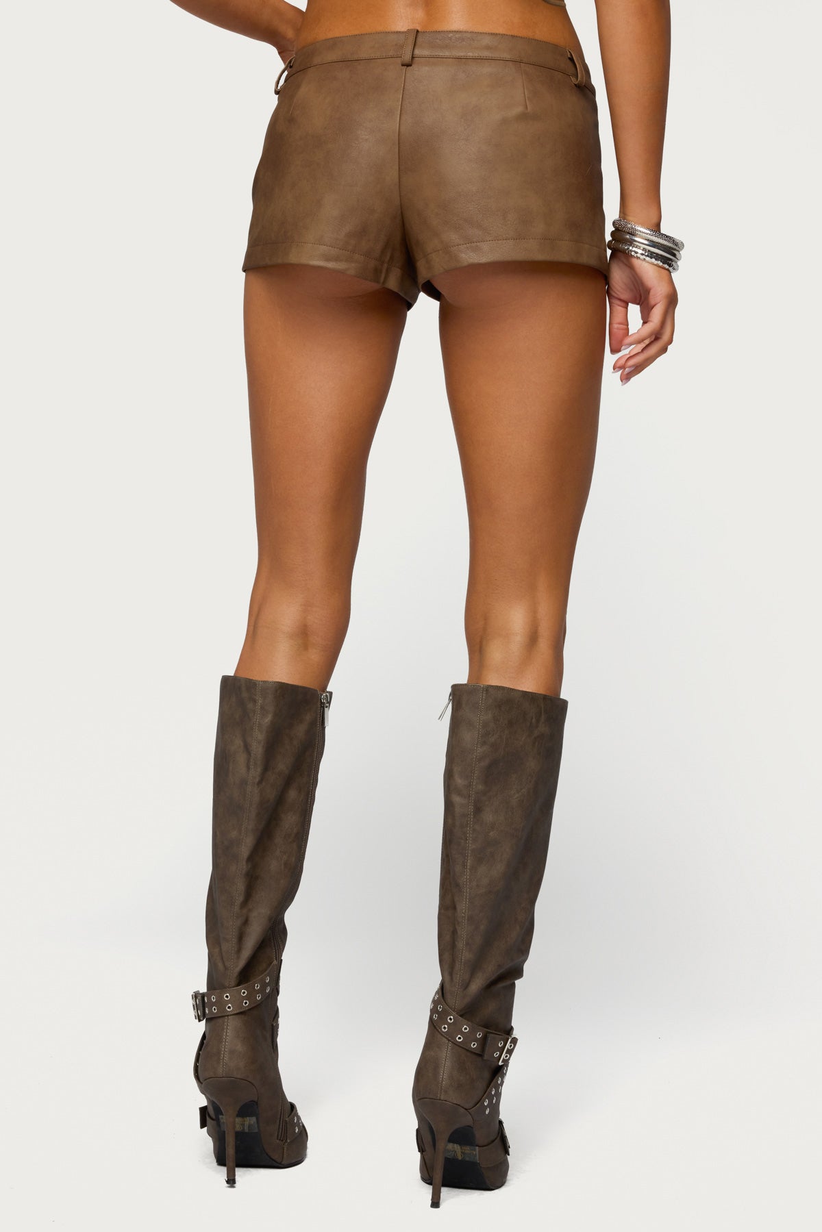 Idara Faux Leather Micro Shorts-Milans Time