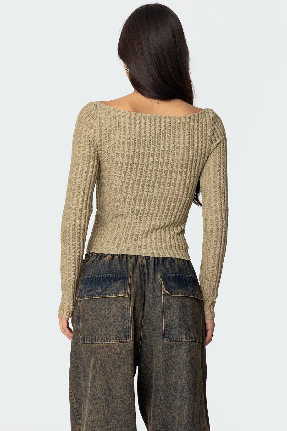 Textured Sheer Boat Neck Top-Milans Time