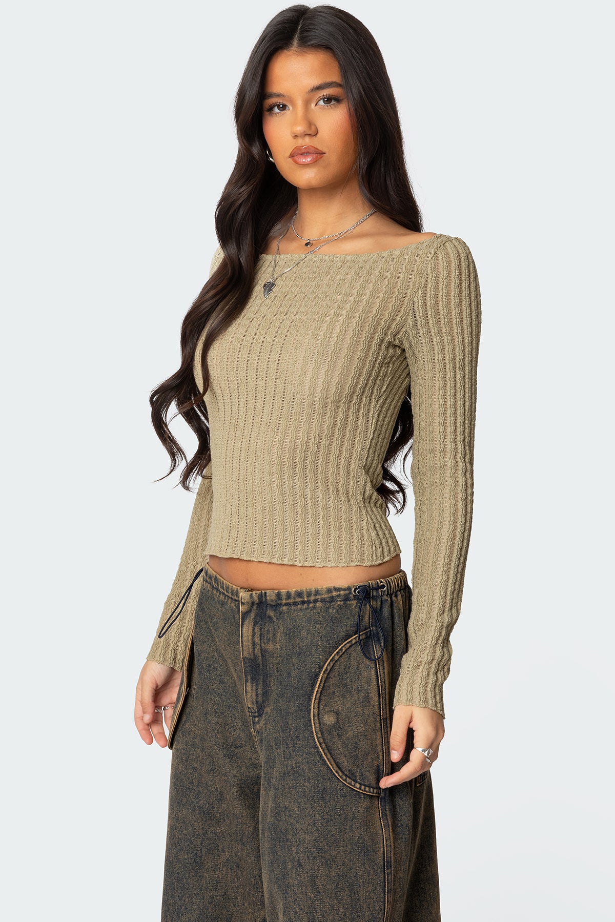 Textured Sheer Boat Neck Top-Milans Time