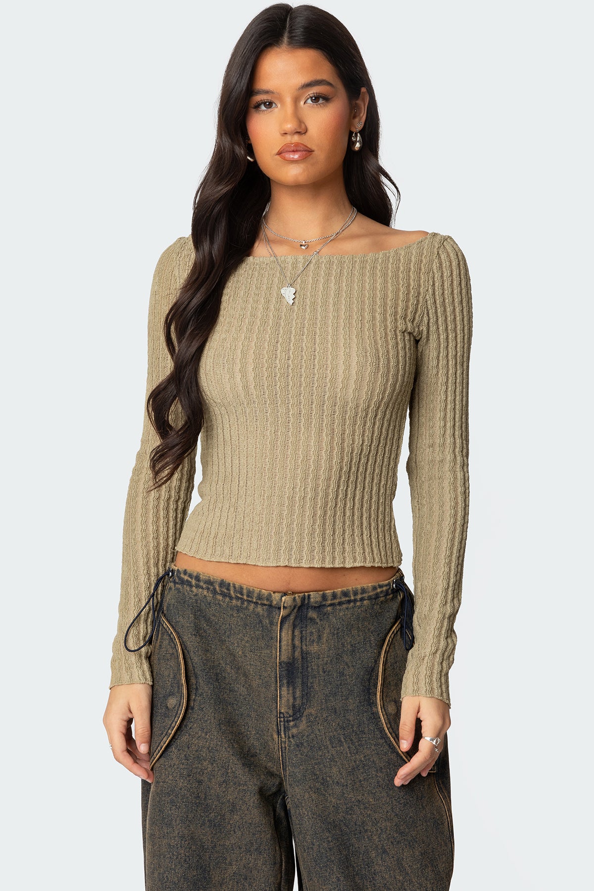 Textured Sheer Boat Neck Top-Milans Time