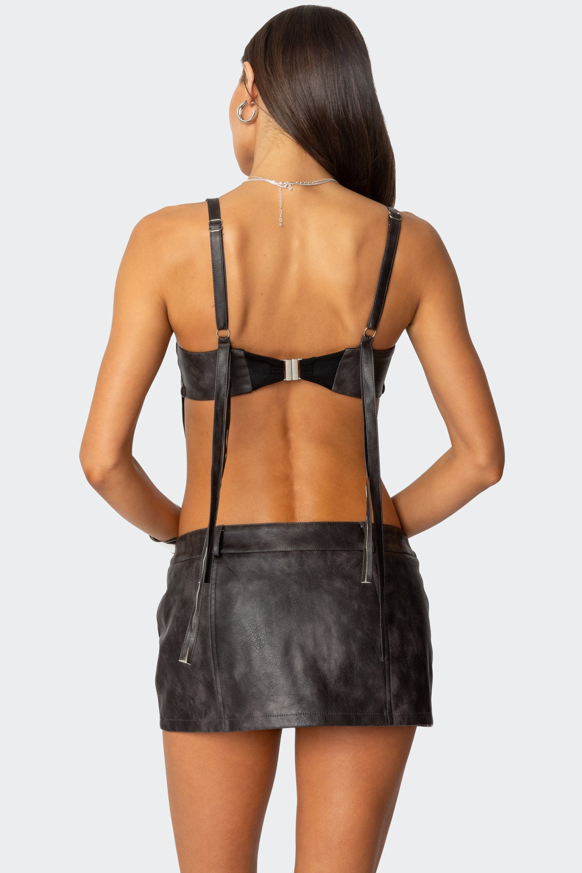 Sadaf Faux Leather Bra Top-Milans Time