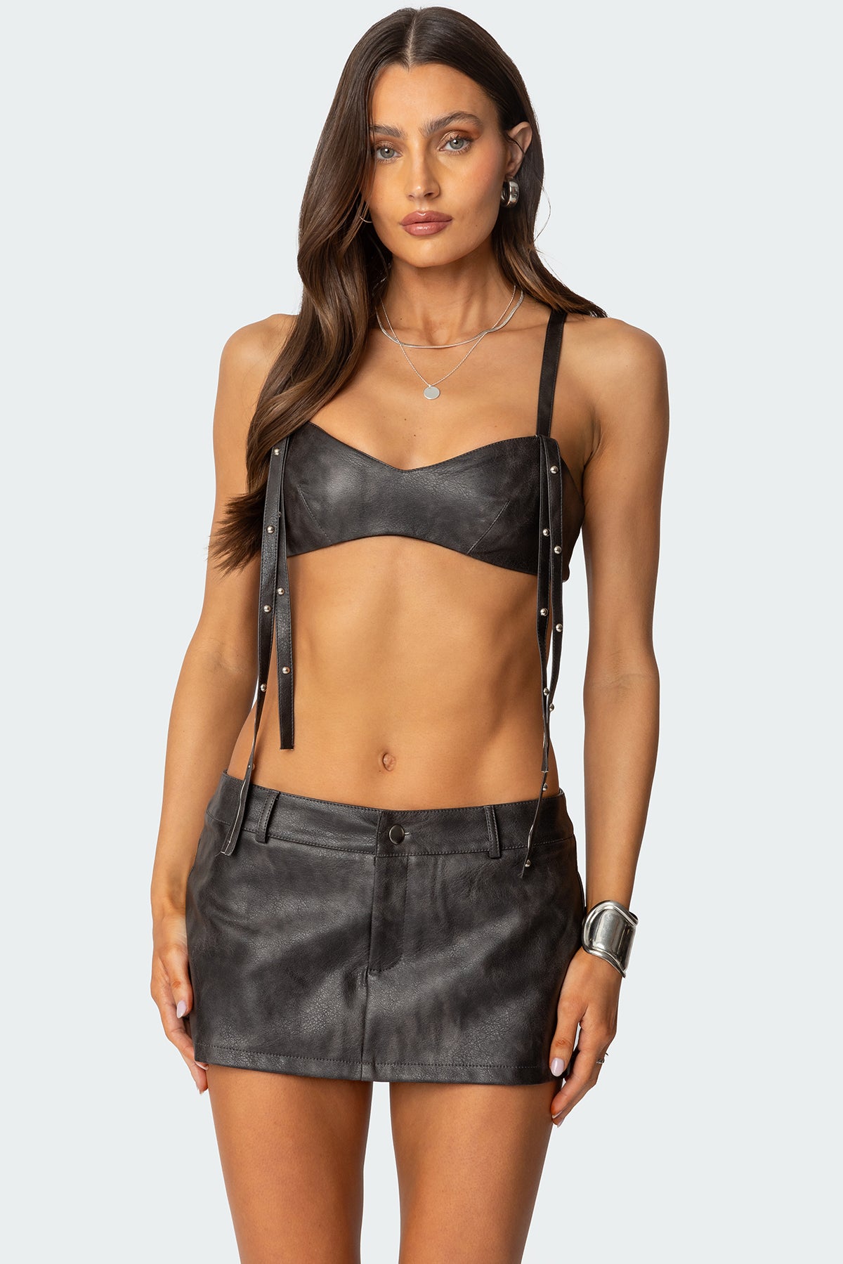 Sadaf Faux Leather Bra Top-Milans Time