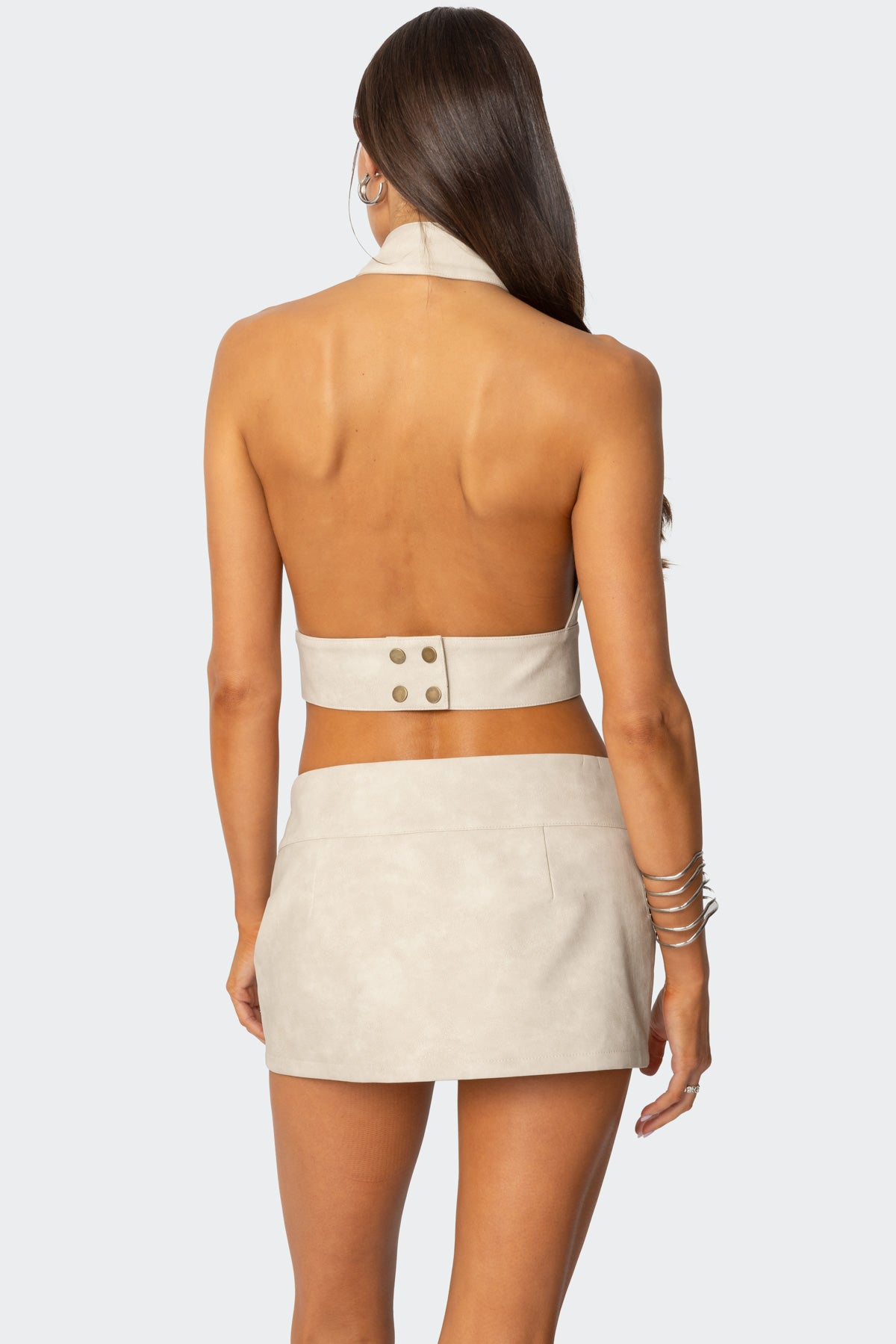 Karly Faux Leather Open Back Top-Milans Time