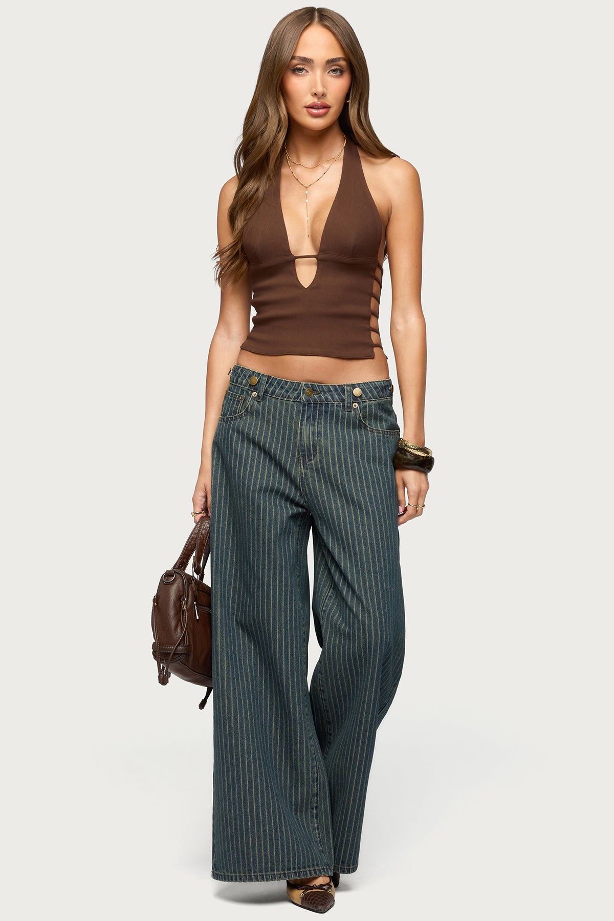 Aneera Cutout Plunging Halter Top-Milans Time