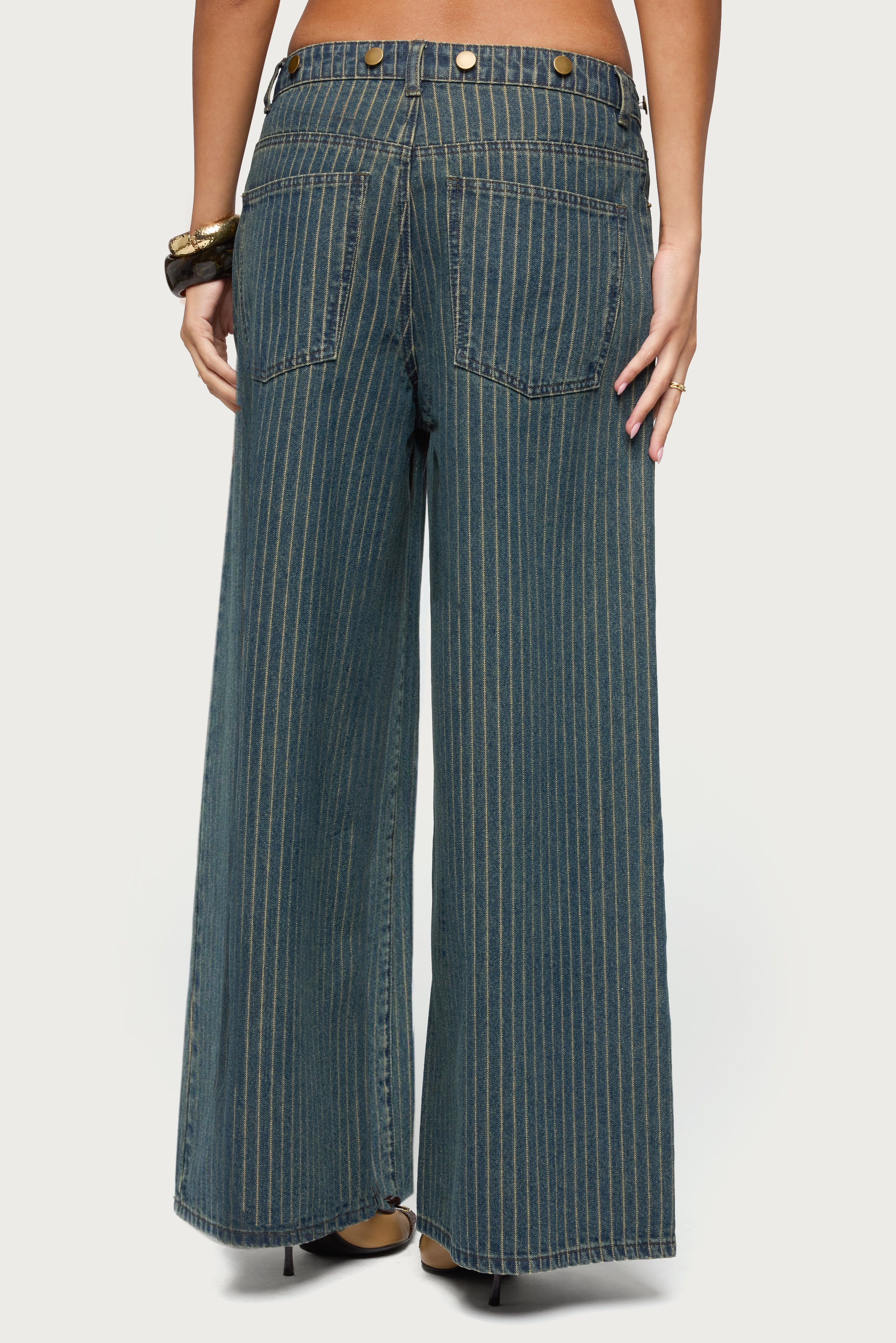 Button Pinstripe Low Rise Baggy Jeans-Milans Time