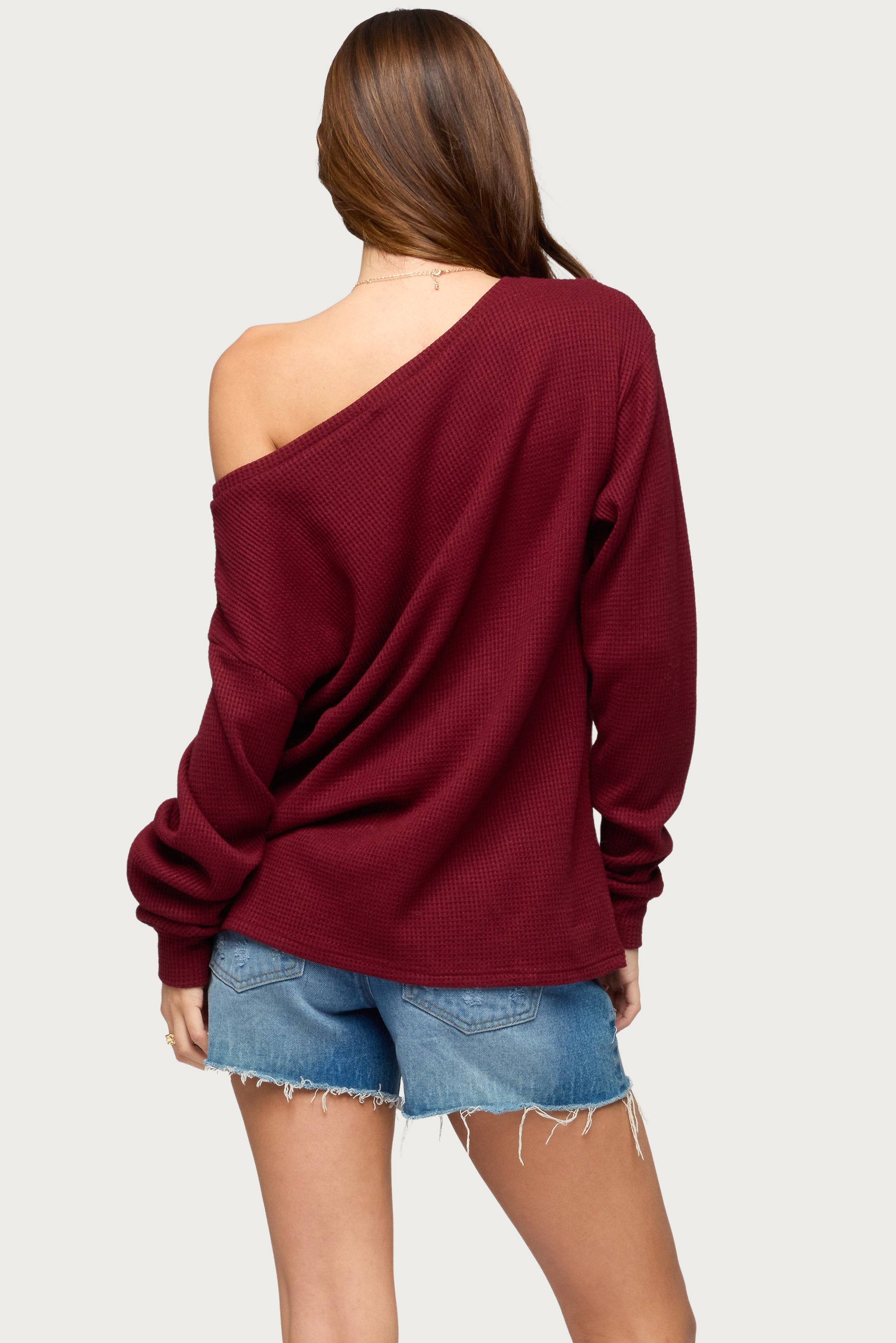 Damari Off Shoulder Oversized Waffle Top-Milans Time
