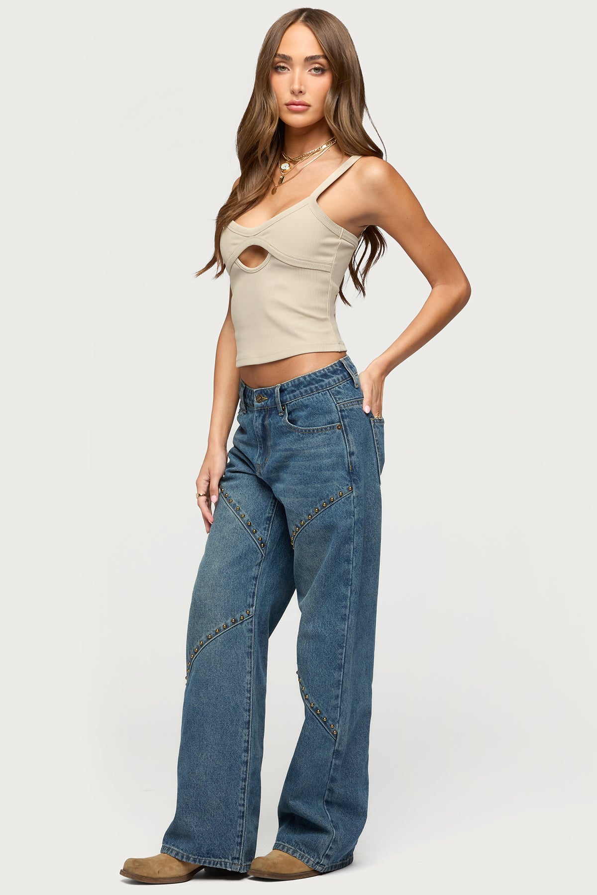 Charla Stud Low Rise Baggy Jeans-Milans Time