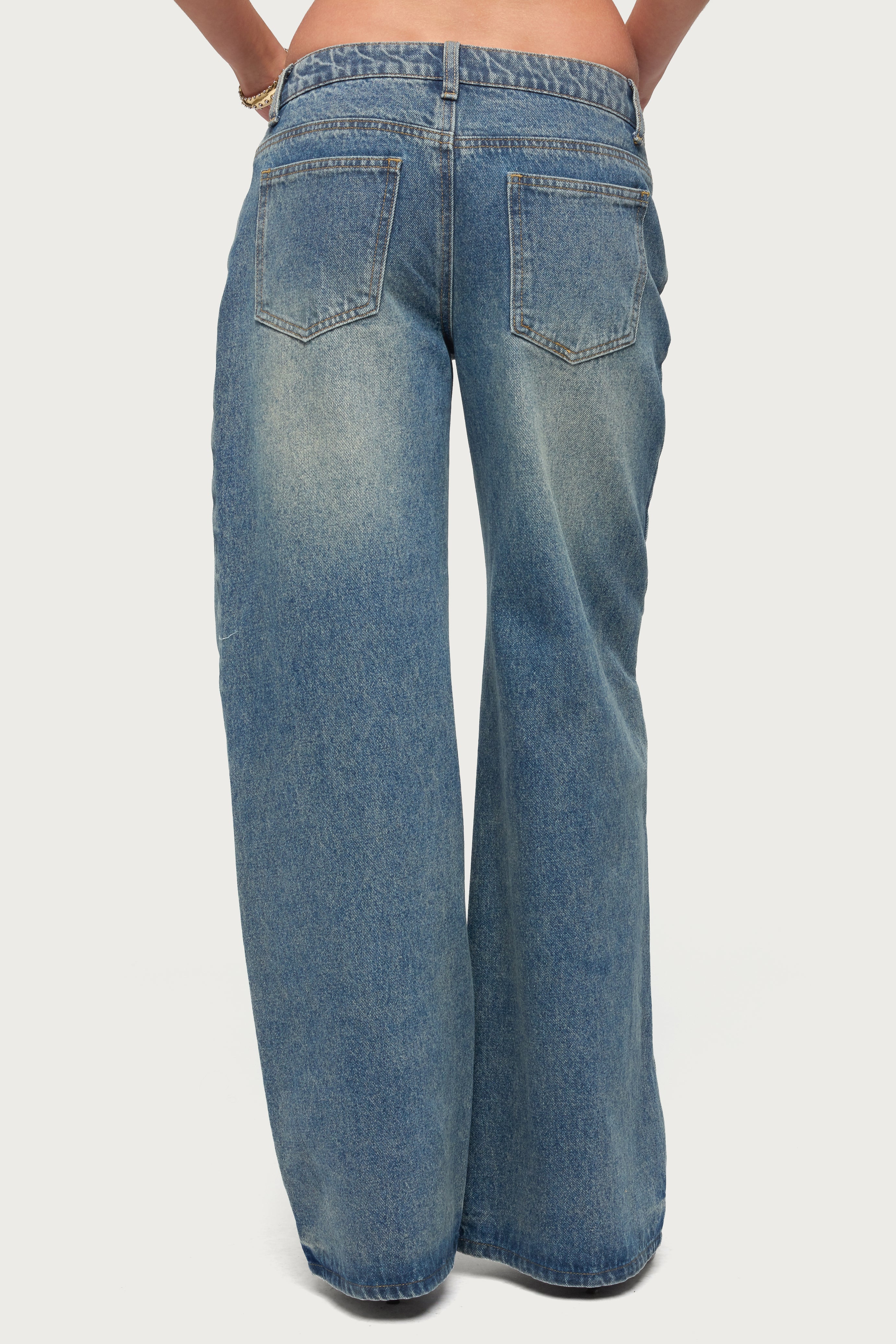 Moxlan Slanted Button Low Rise Baggy Jeans-Milans Time