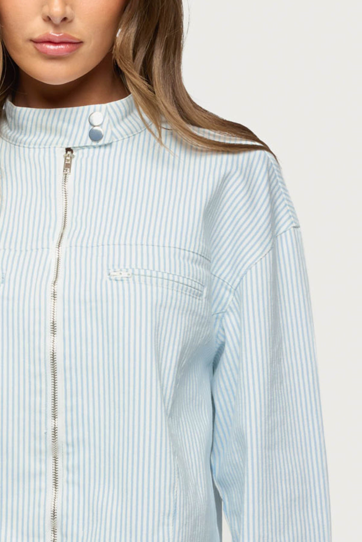 Myah Pinstripe Moto Jacket-Milans Time