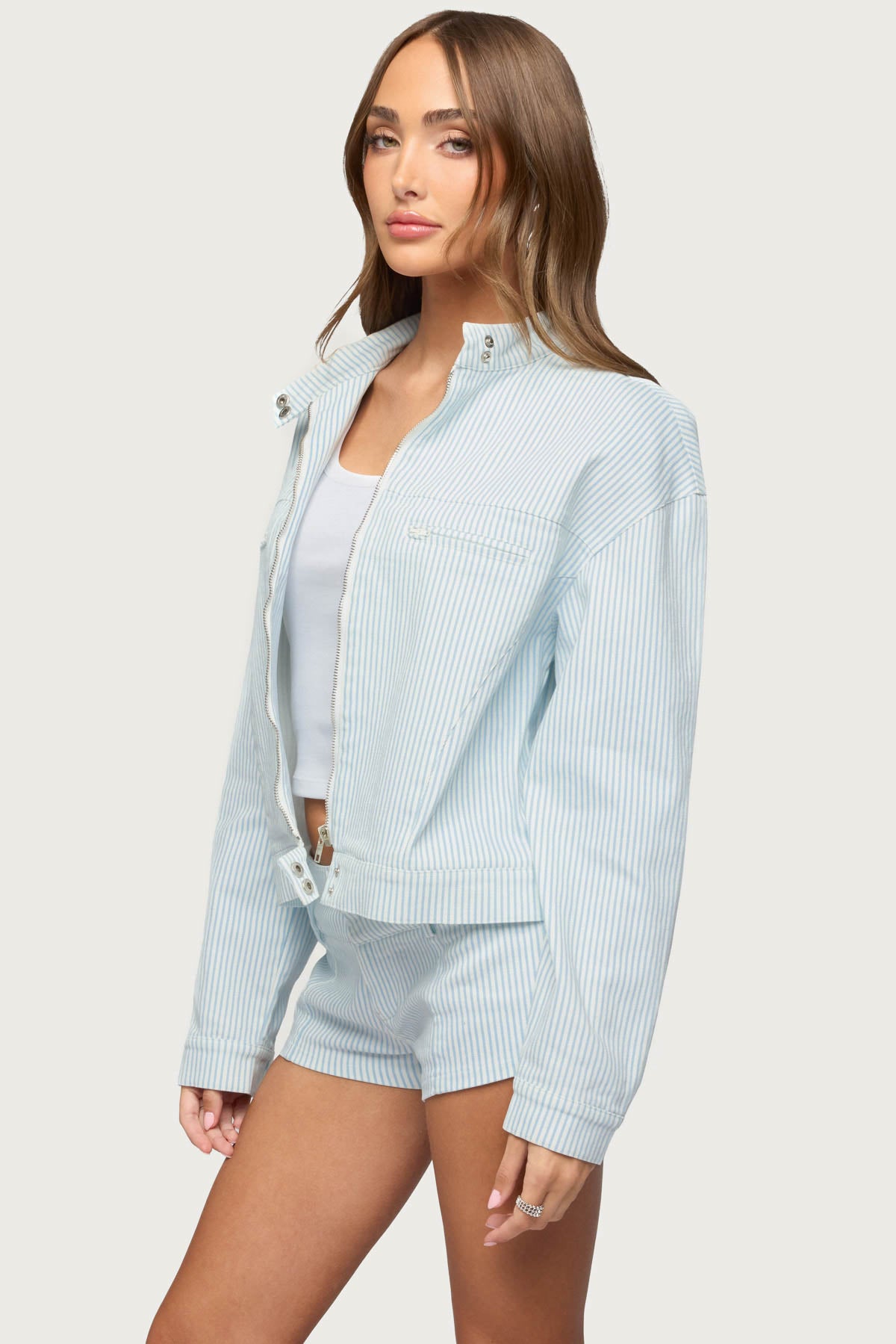 Myah Pinstripe Moto Jacket-Milans Time