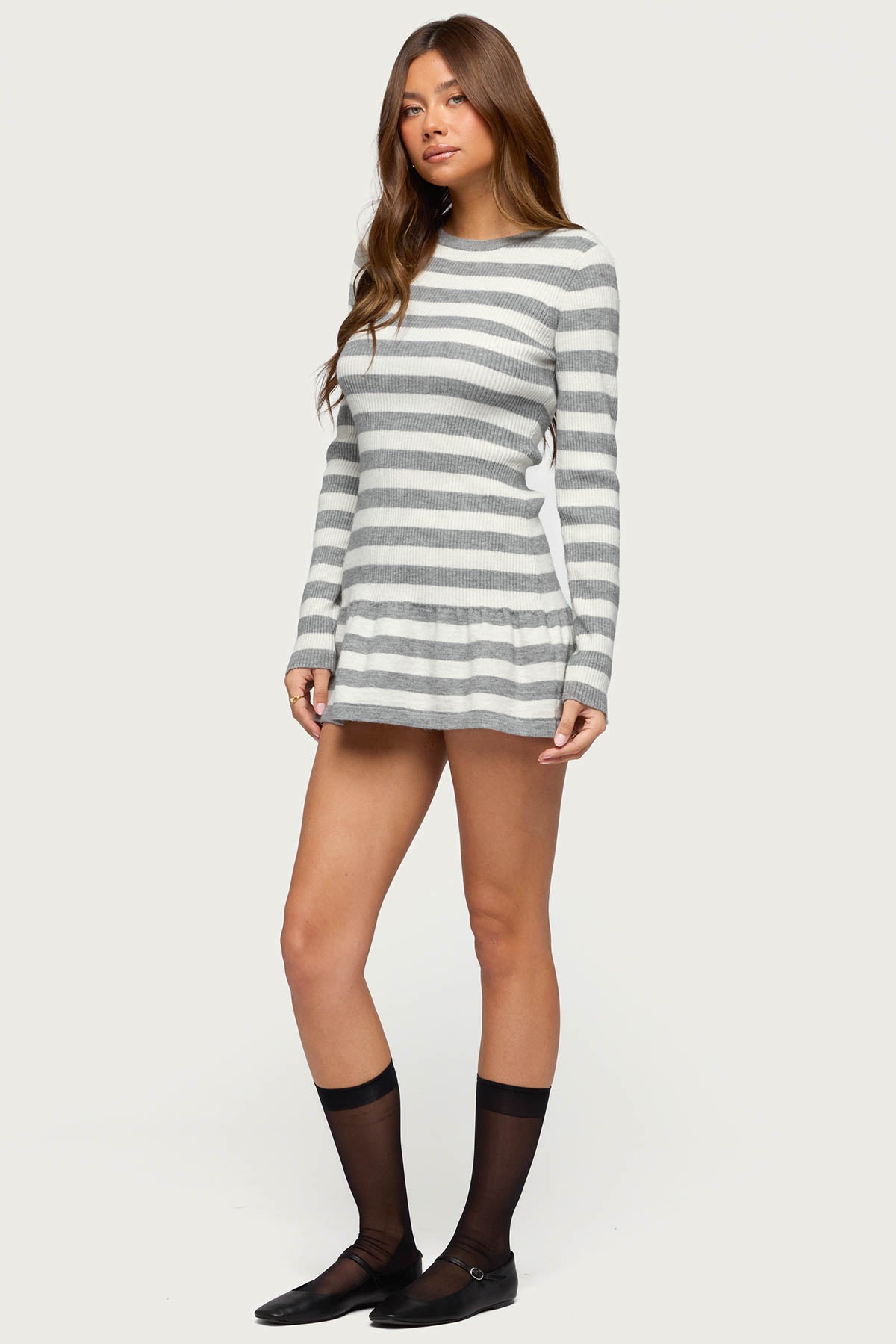 Caisyn Striped Ribbed Knit Mini Dress-Milans Time