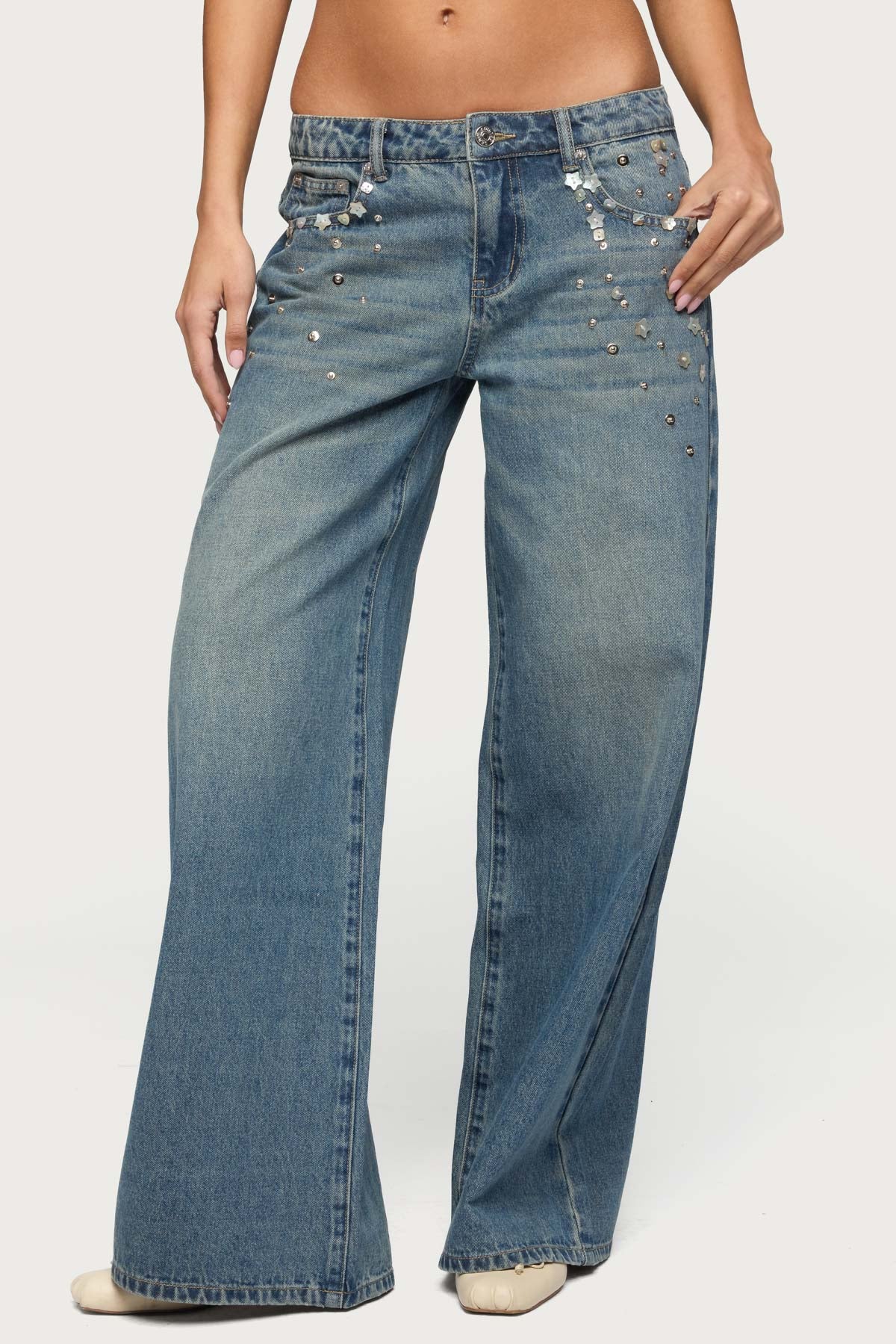 Mahlia Button Low Rise Baggy Jeans-Milans Time