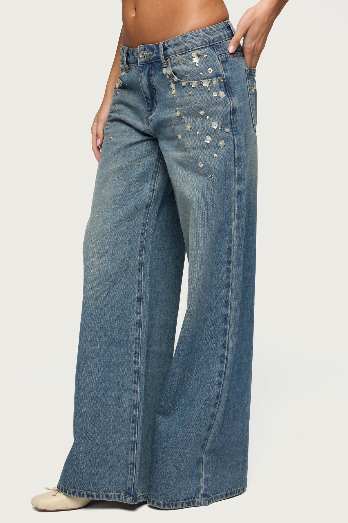 Mahlia Button Low Rise Baggy Jeans-Milans Time