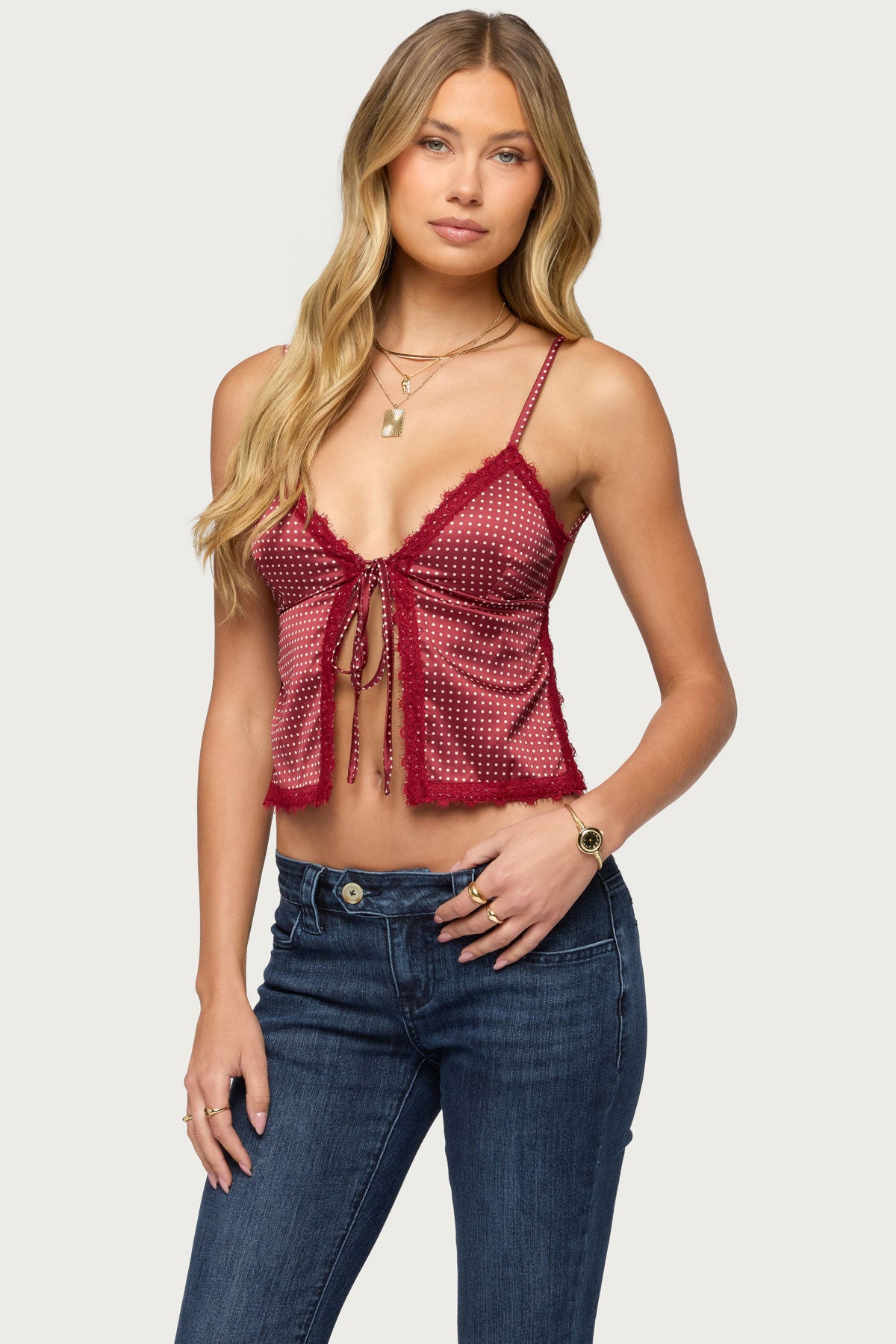 Backless Satin Effect Polka Dot Top-Milans Time
