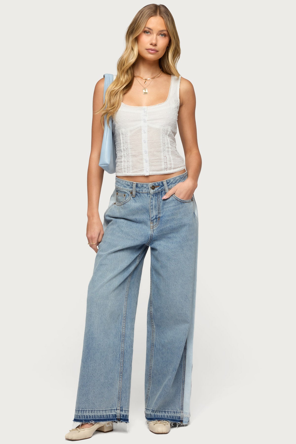 Cailin Contrast Panel Low Rise Baggy Jeans-Milans Time
