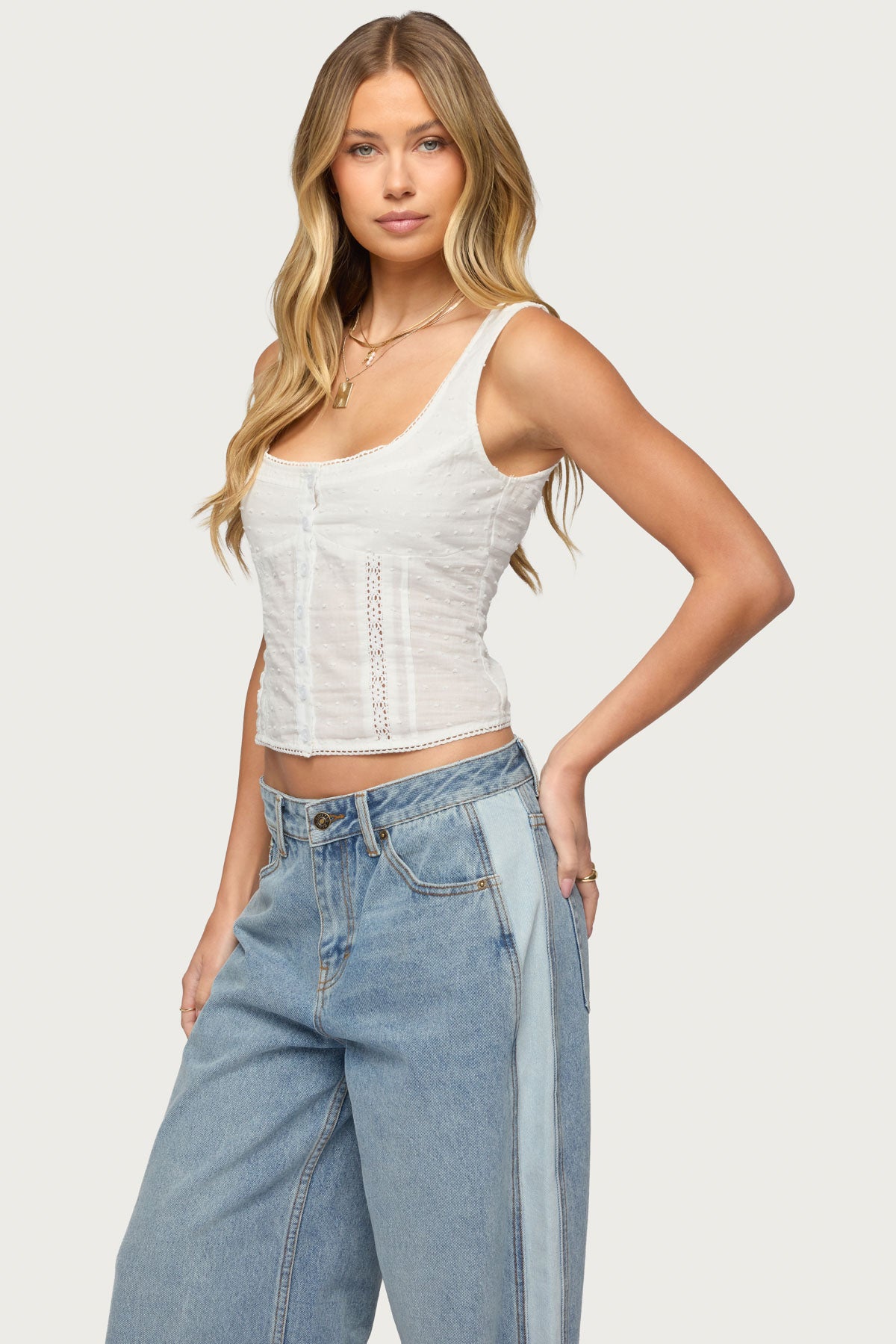 Embroidered Cotton Button Up Top-Milans Time