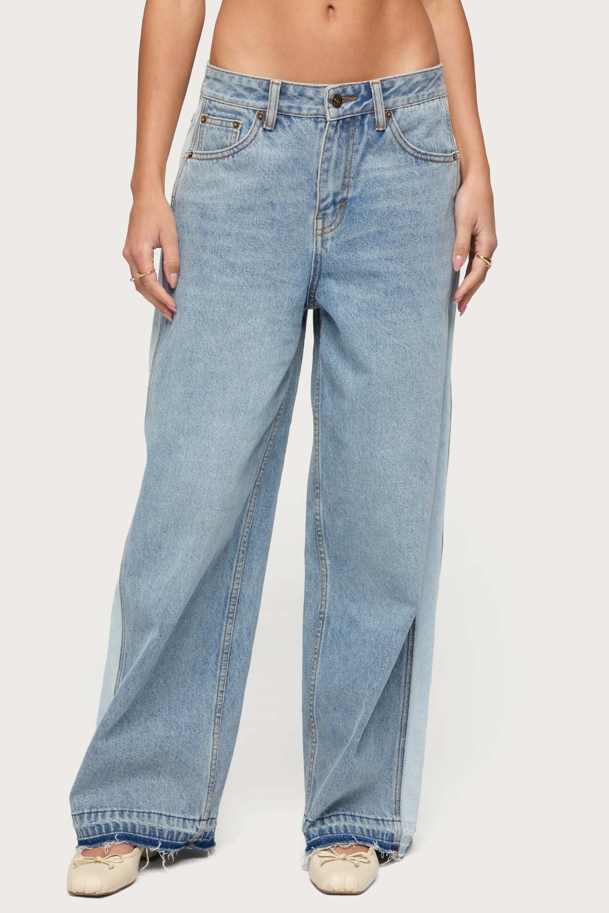 Cailin Contrast Panel Low Rise Baggy Jeans-Milans Time