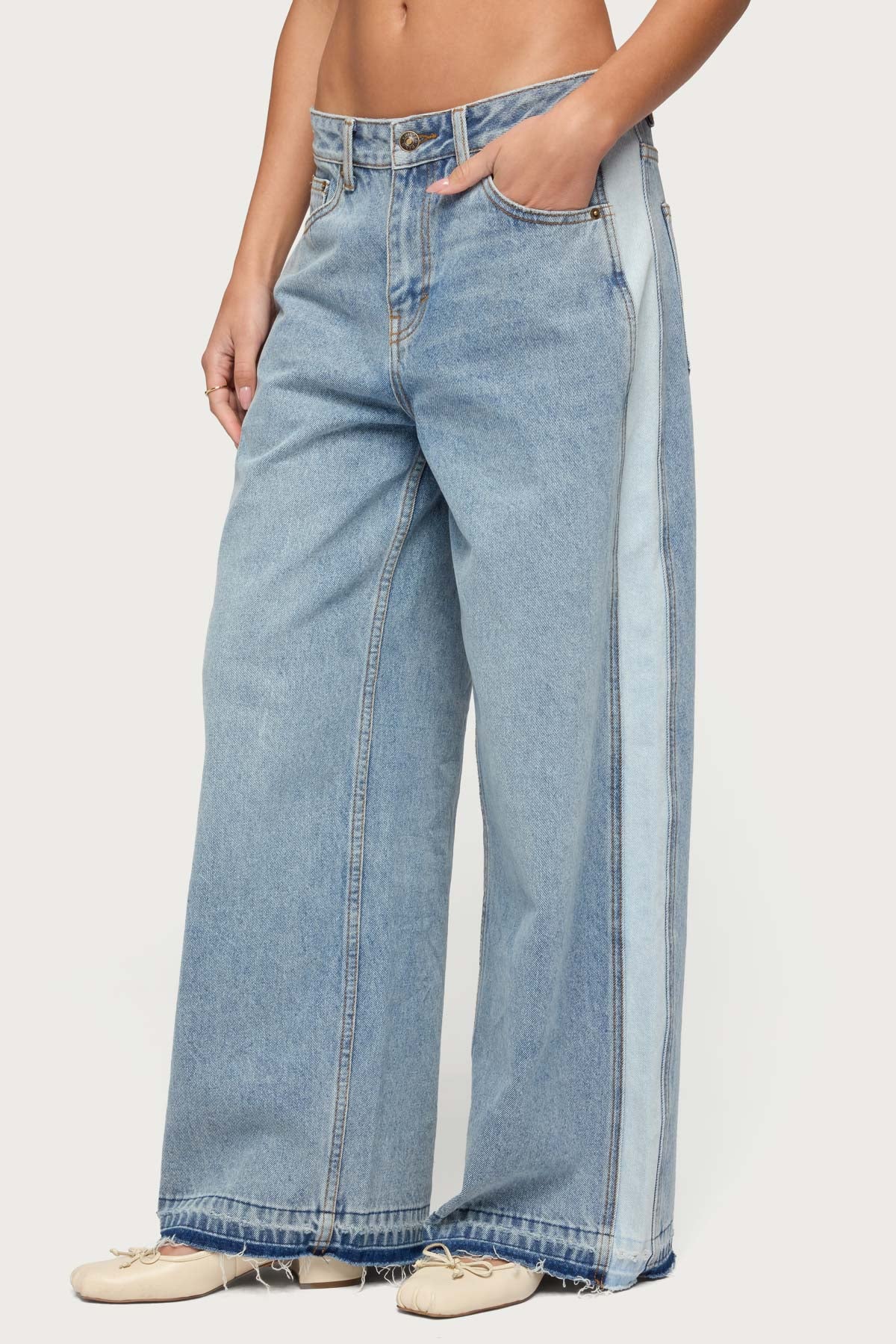Cailin Contrast Panel Low Rise Baggy Jeans-Milans Time