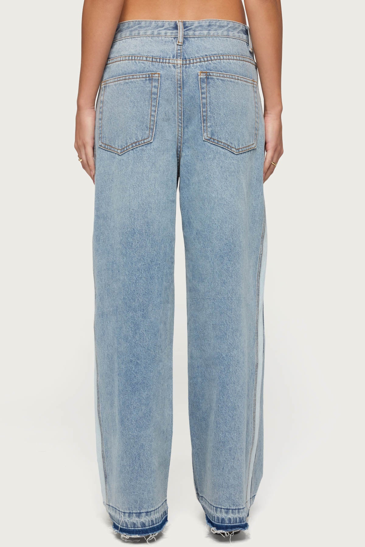Cailin Contrast Panel Low Rise Baggy Jeans-Milans Time