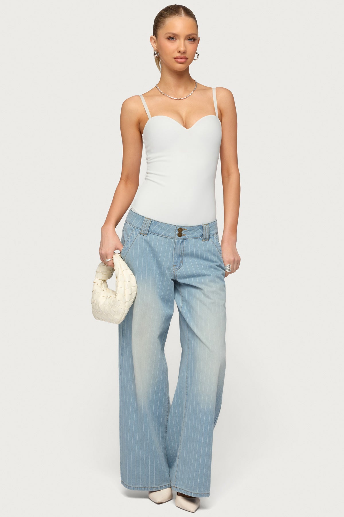 Petite Cory Striped Low Rise Baggy Jeans-Milans Time