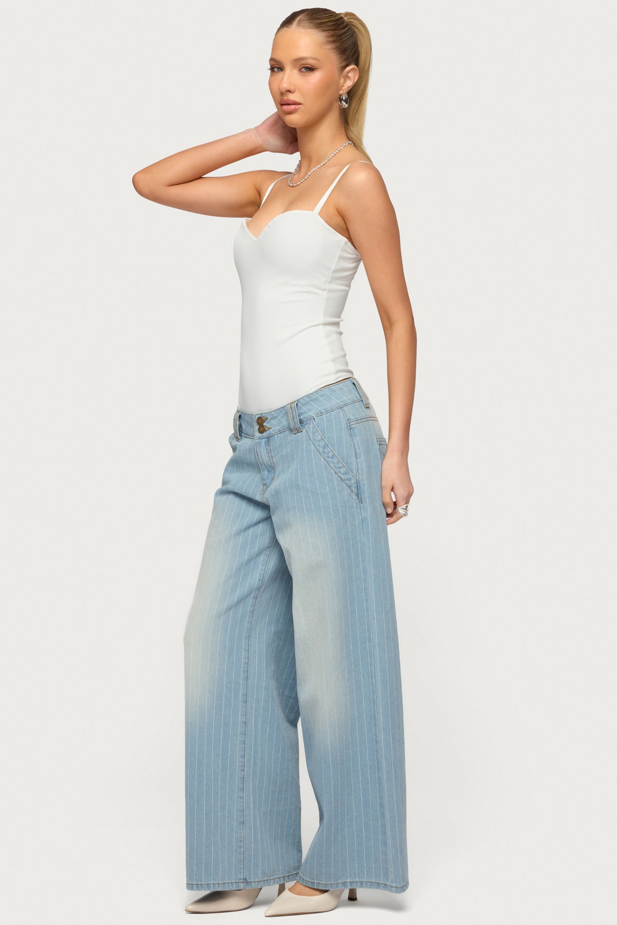 Petite Cory Striped Low Rise Baggy Jeans-Milans Time
