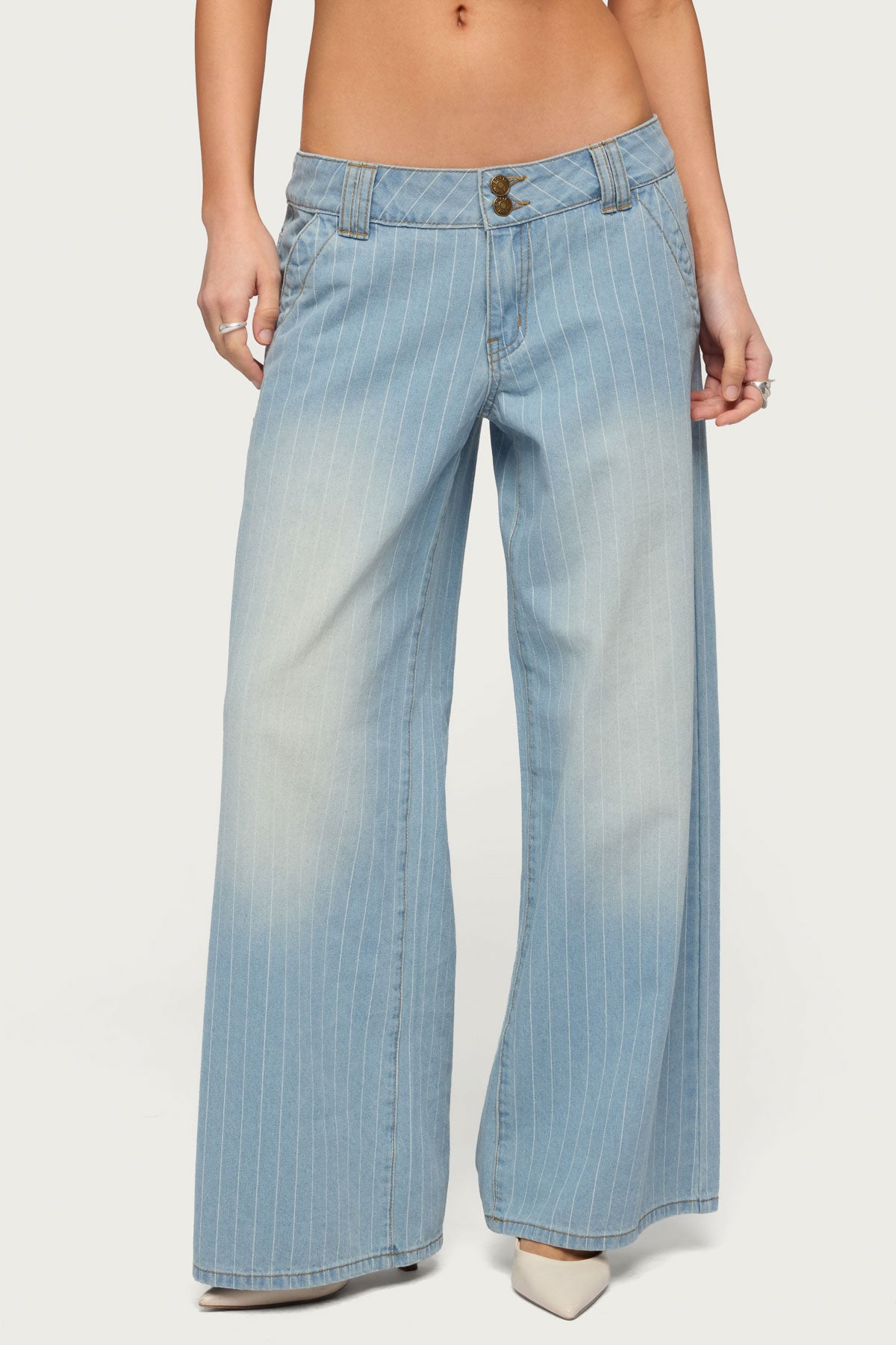 Petite Cory Striped Low Rise Baggy Jeans-Milans Time