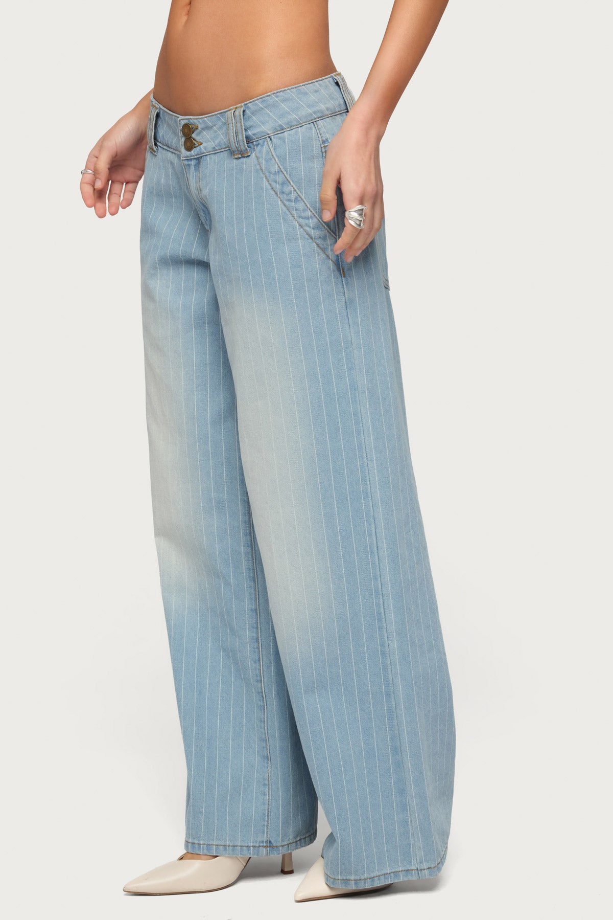 Petite Cory Striped Low Rise Baggy Jeans-Milans Time