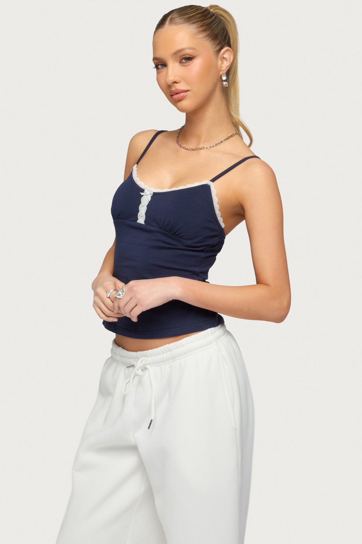 Olezka Contrast Lacey Tank Top-Milans Time