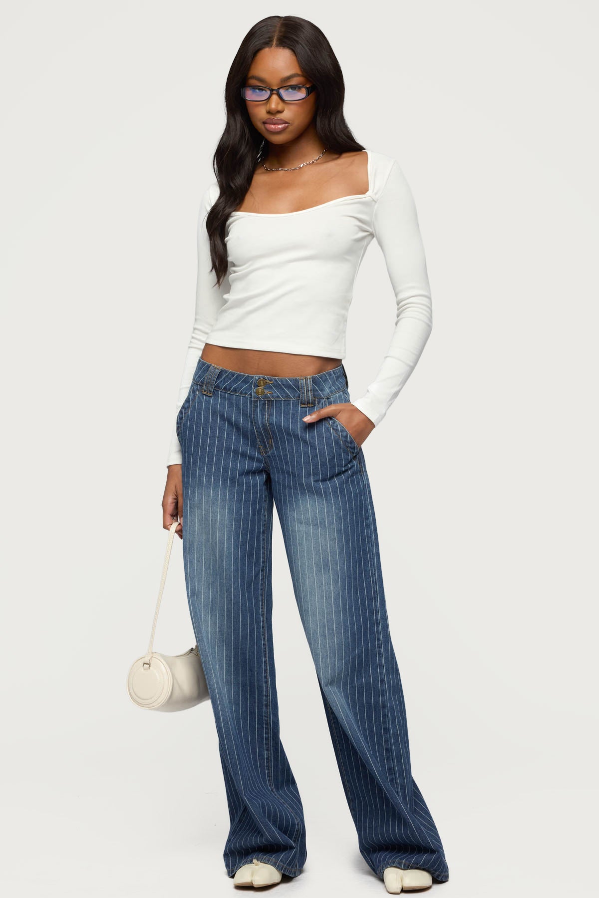 Tall Cory Striped Low Rise Baggy Jeans-Milans Time