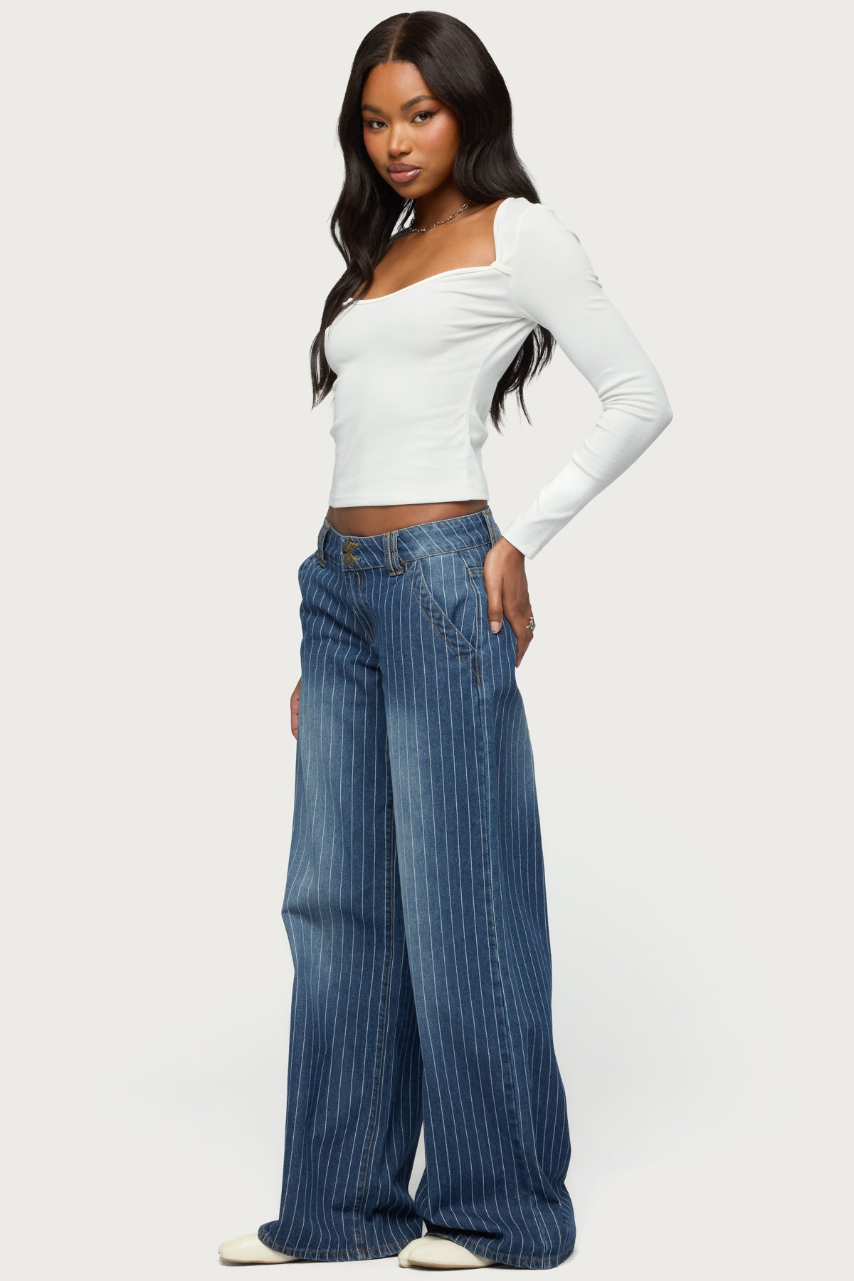 Tall Cory Striped Low Rise Baggy Jeans-Milans Time