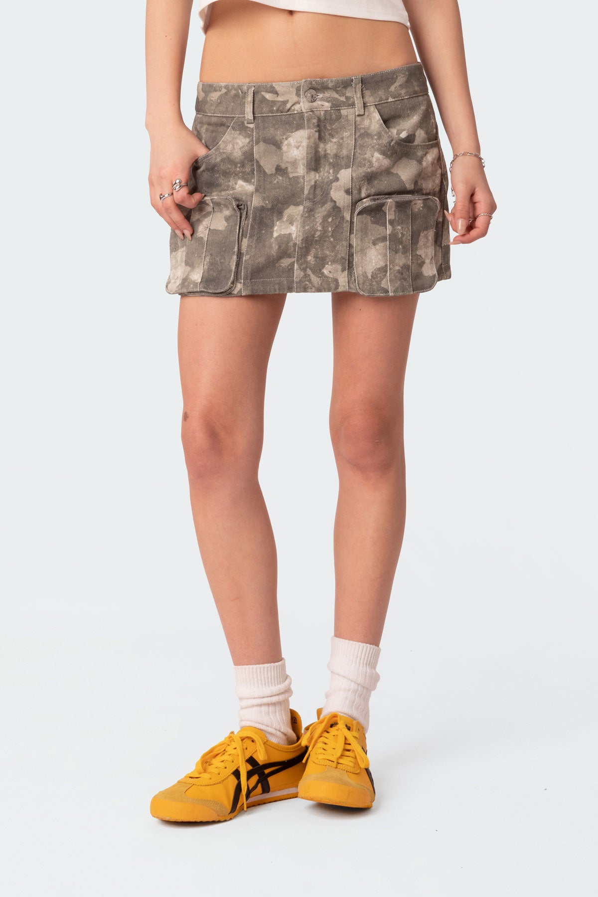 Camo Low Rise Denim Cargo Mini Skirt-Milans Time