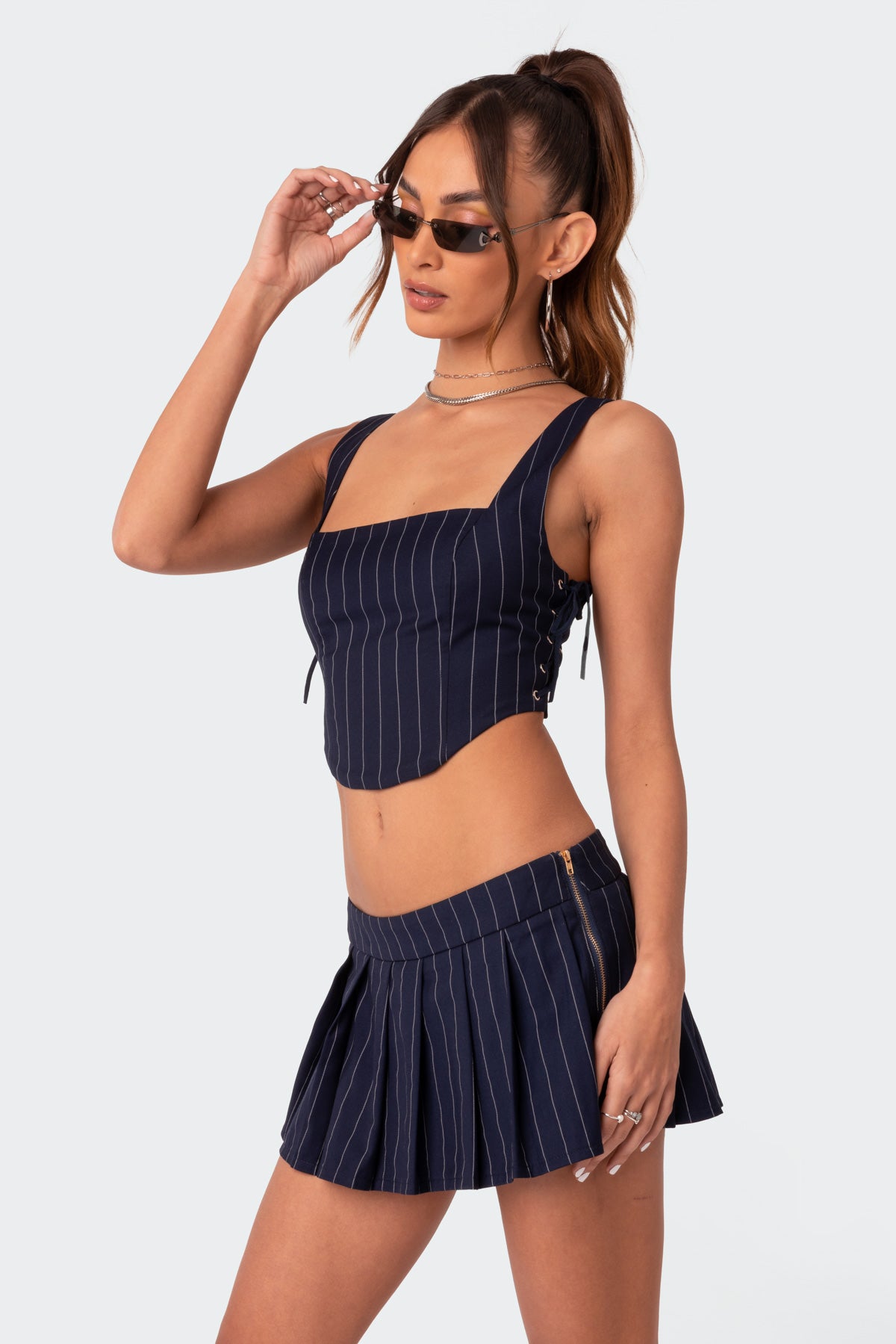 Pinstripe Side Lace Up Corset-Milans Time
