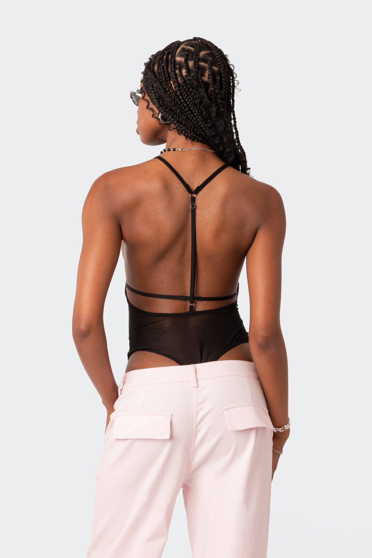 Alva Open Back Sheer Mesh Bodysuit-Milans Time