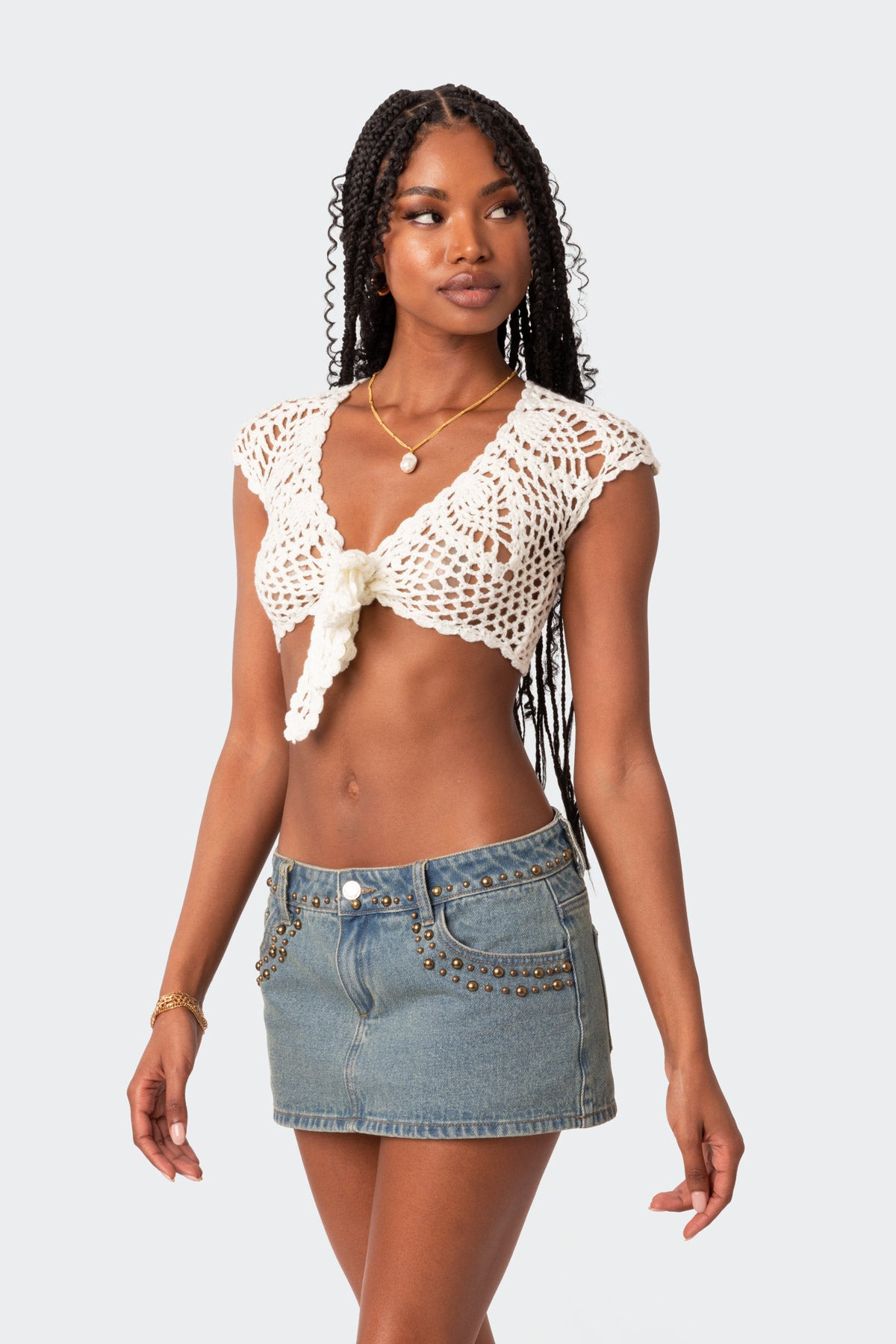 Rocco Tie Front Crochet Top-Milans Time