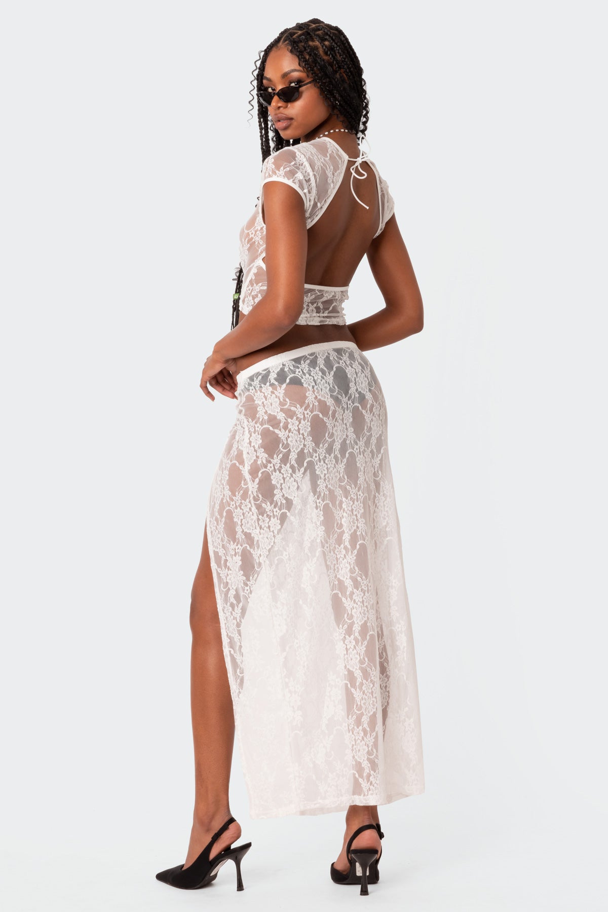 Aura Open Back Sheer Lace Crop Top-Milans Time