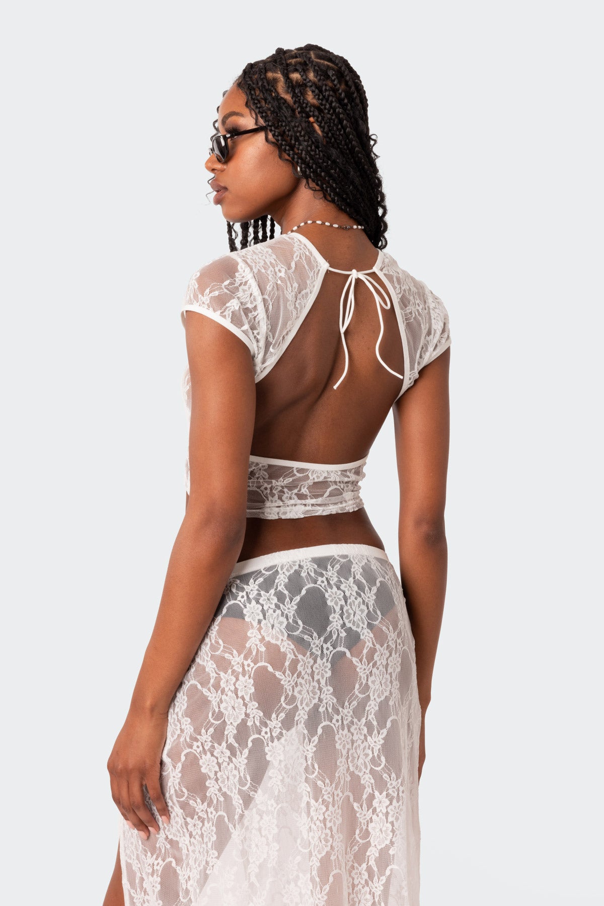 Aura Open Back Sheer Lace Crop Top-Milans Time