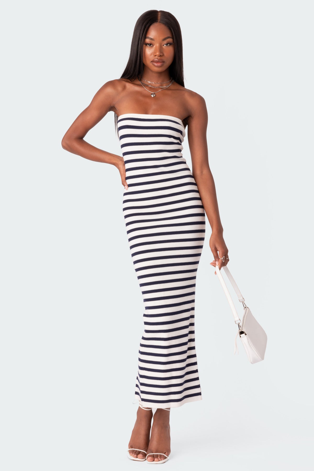 Knit Back Slitted Maxi Dress-Milans Time