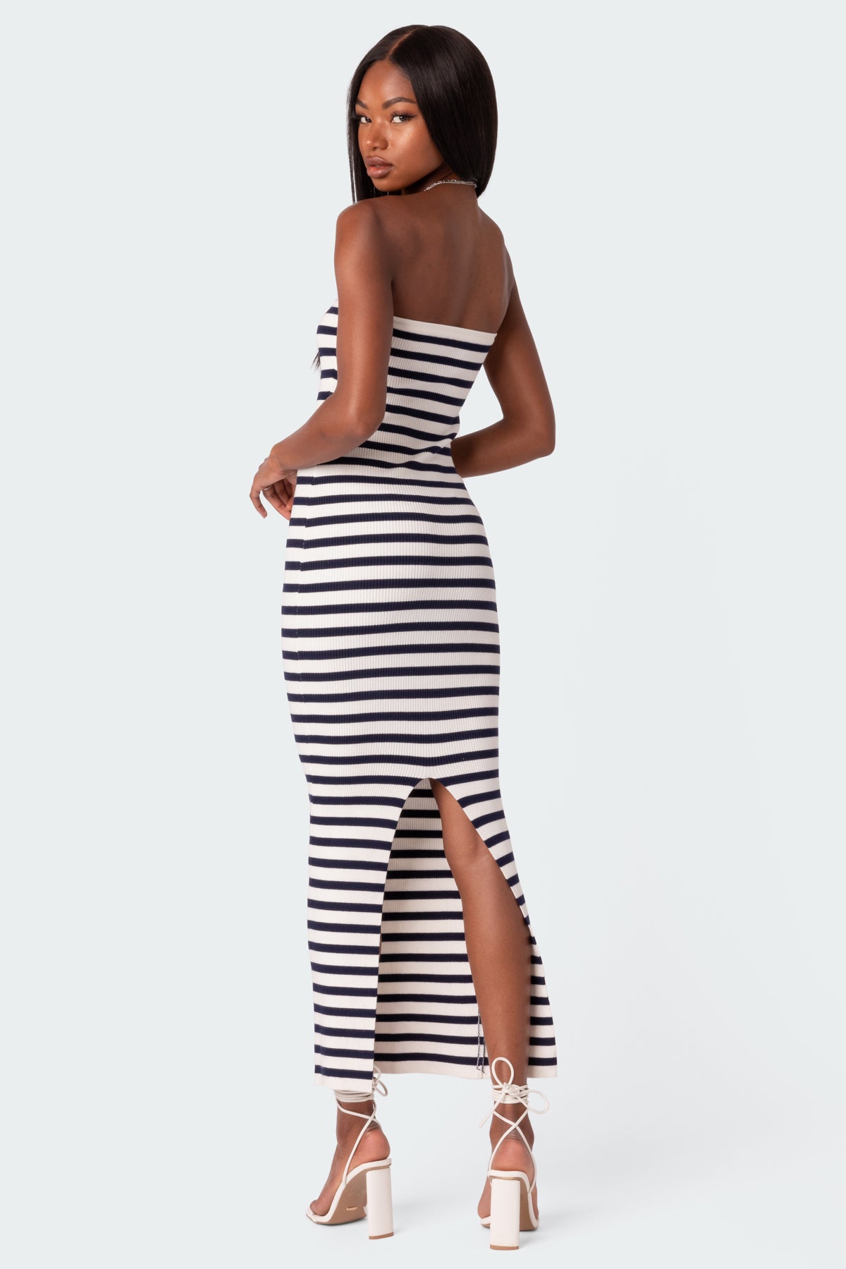 Knit Back Slitted Maxi Dress-Milans Time