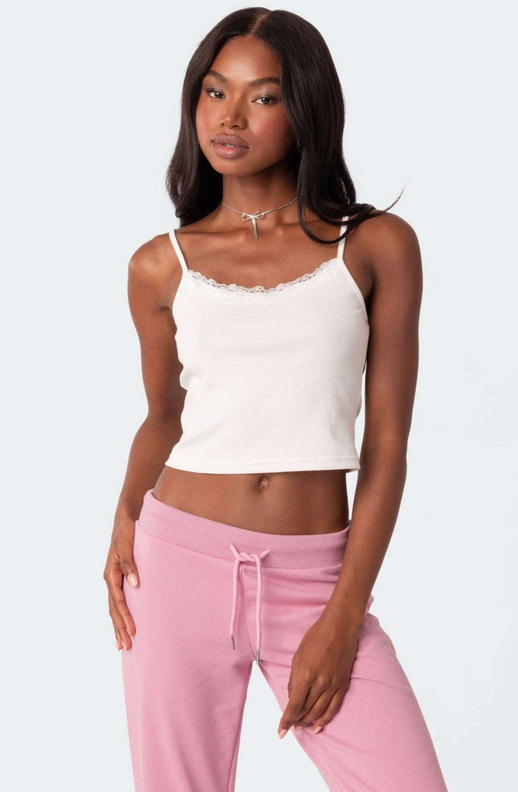 Lace Trim Ribbed Tank Top-Milans Time