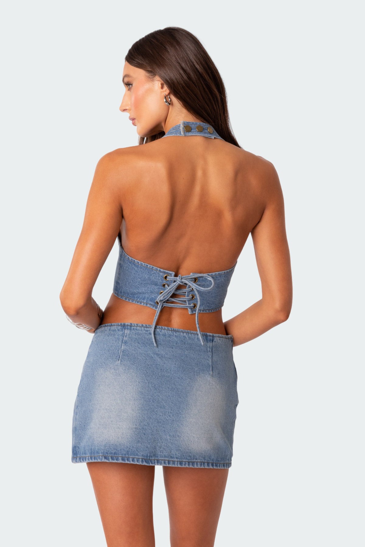 Katrina Lace Up Denim Corset-Milans Time